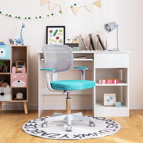 Miniatura 28 de POWERSTONE Silla de escritorio para niños, silla de computadora de malla ajustable con reposabrazos, cojín suave y silla de oficina giratoria de