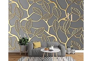 Cliouar 3D Golden Leaves Wall Mural Peel And Stick 98" x 58"