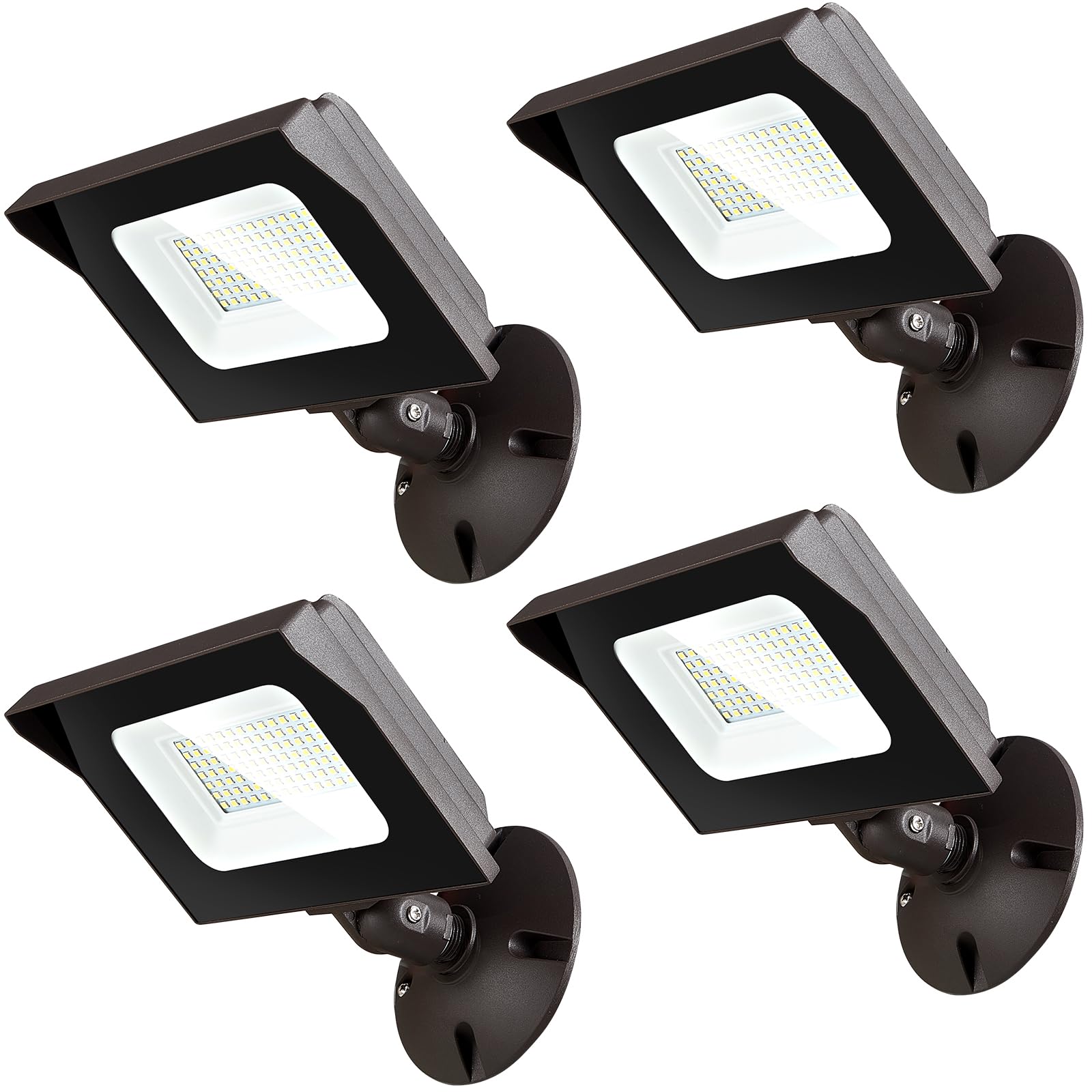 4 Pieces LED Flood Light with 4 Bases 50w 6500lm Waterproof 5000k Led Security Lights with Knuckle Mount for Yard Garden Garage