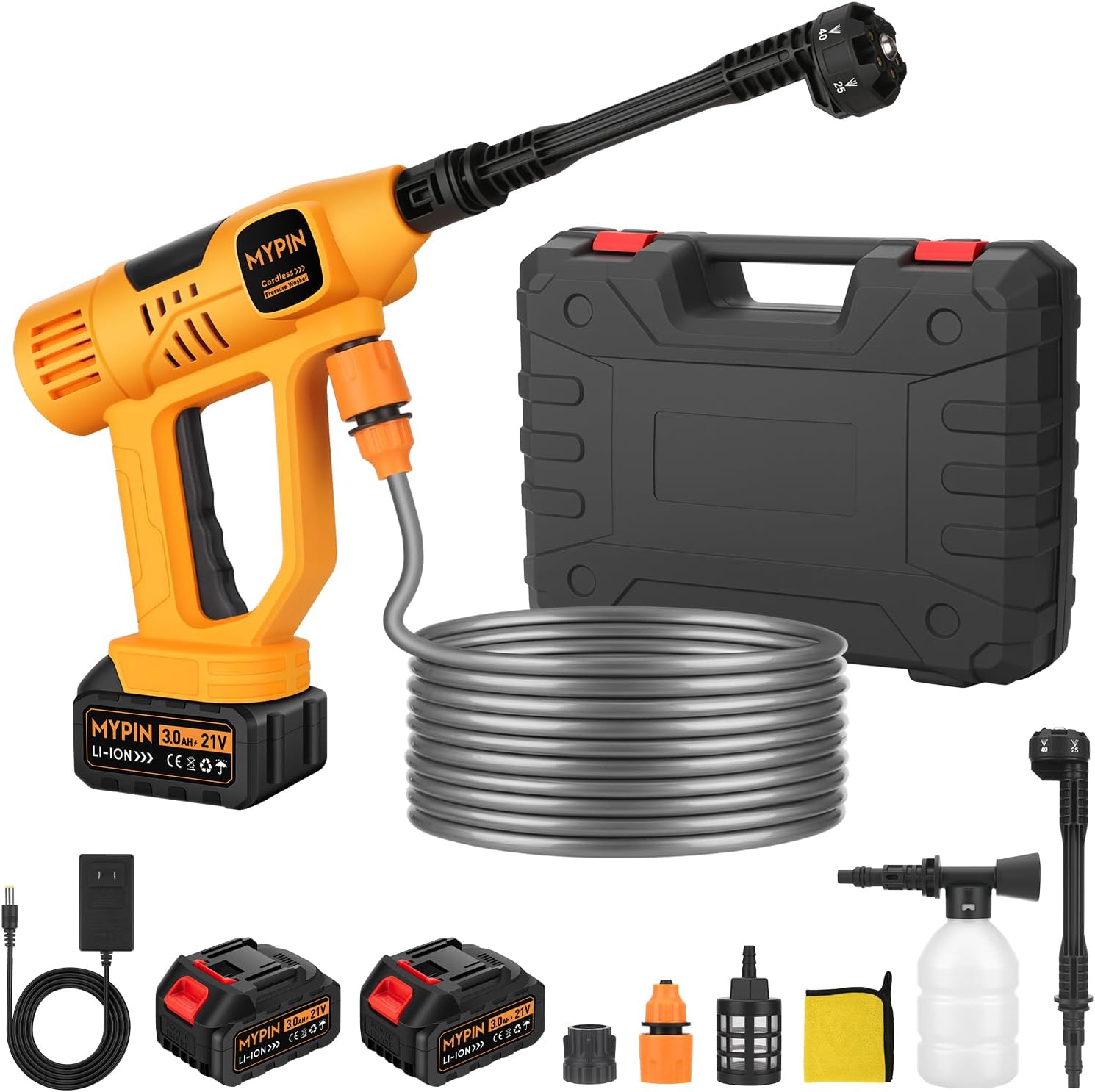 Upgraded LCD Display Portable Cordless Pressure Washer, 790 PSI 21V 2x3.0AH Rechargeable Batteries Powered Pressure Washer, 6-in-1 Nozzle for Car Floor Wall Fence Cleaning,10 Adjustable Pressure Modes