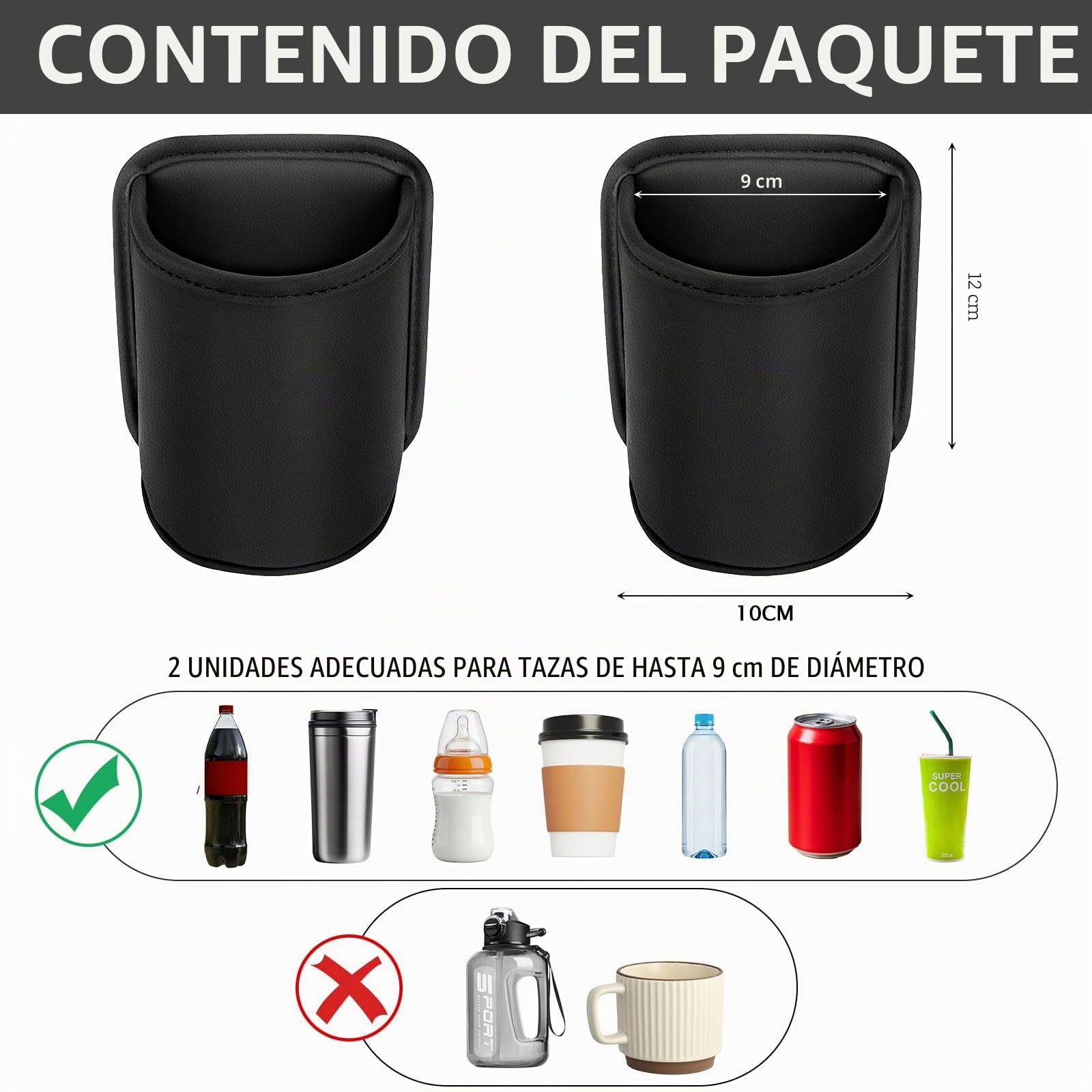 Soporte para bebidas para coche, 2 unidades, clip para botellas con protección de cuero, soporte para taza de coche, bebidas, asiento trasero, bolsillo de puerta, organizador de almacenamiento de piel