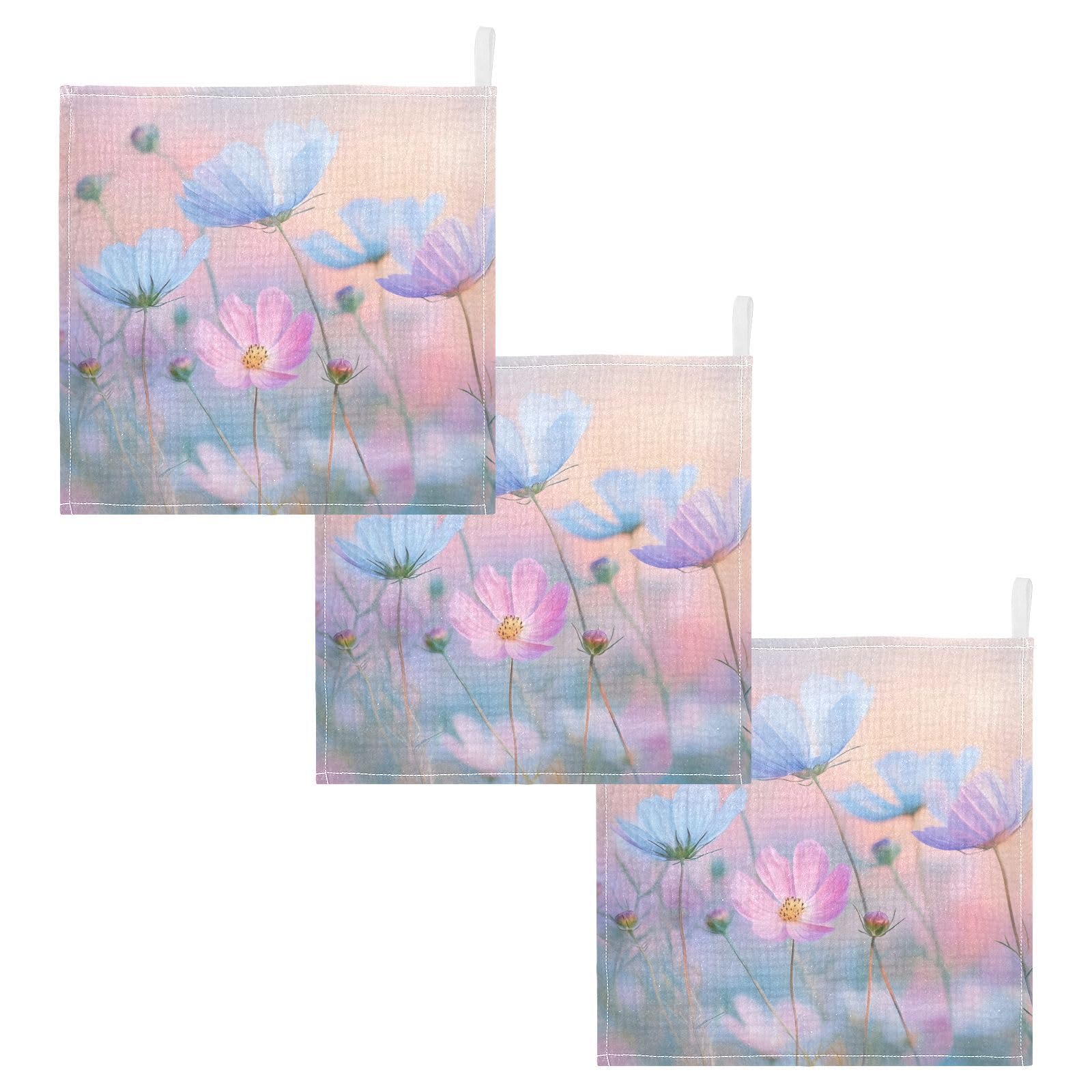 Nander Beautiful Spring Flowers Baby Muslin Washcloths 3PCS- Soft Face Cloths for Newborn Absorbent Bath Wash Cloths Wipes