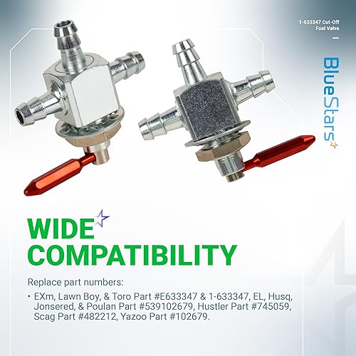 Miniatura 6 de BlueStars 1-633347 Válvula de combustible de corte Para púas Scag de 2 vías de 14 de pulgada de acero, combustible, aceite, gasolina, válvula