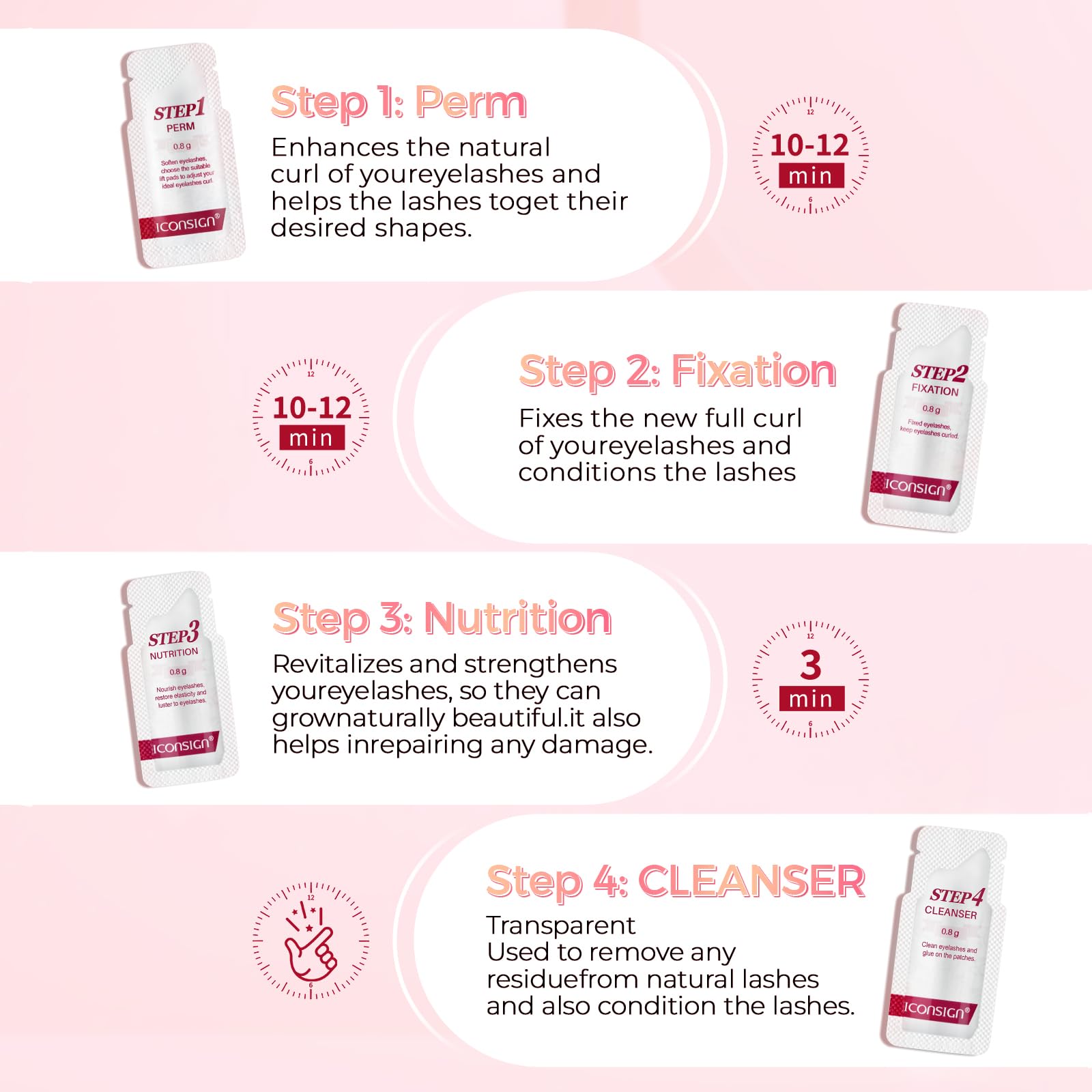 ICONSIGN Lash Lift Kit, Single Sachet Design Eyelash Fast Perm Kit with Glue Balm, Easy to Operate, Suitable for Salon & Home Use