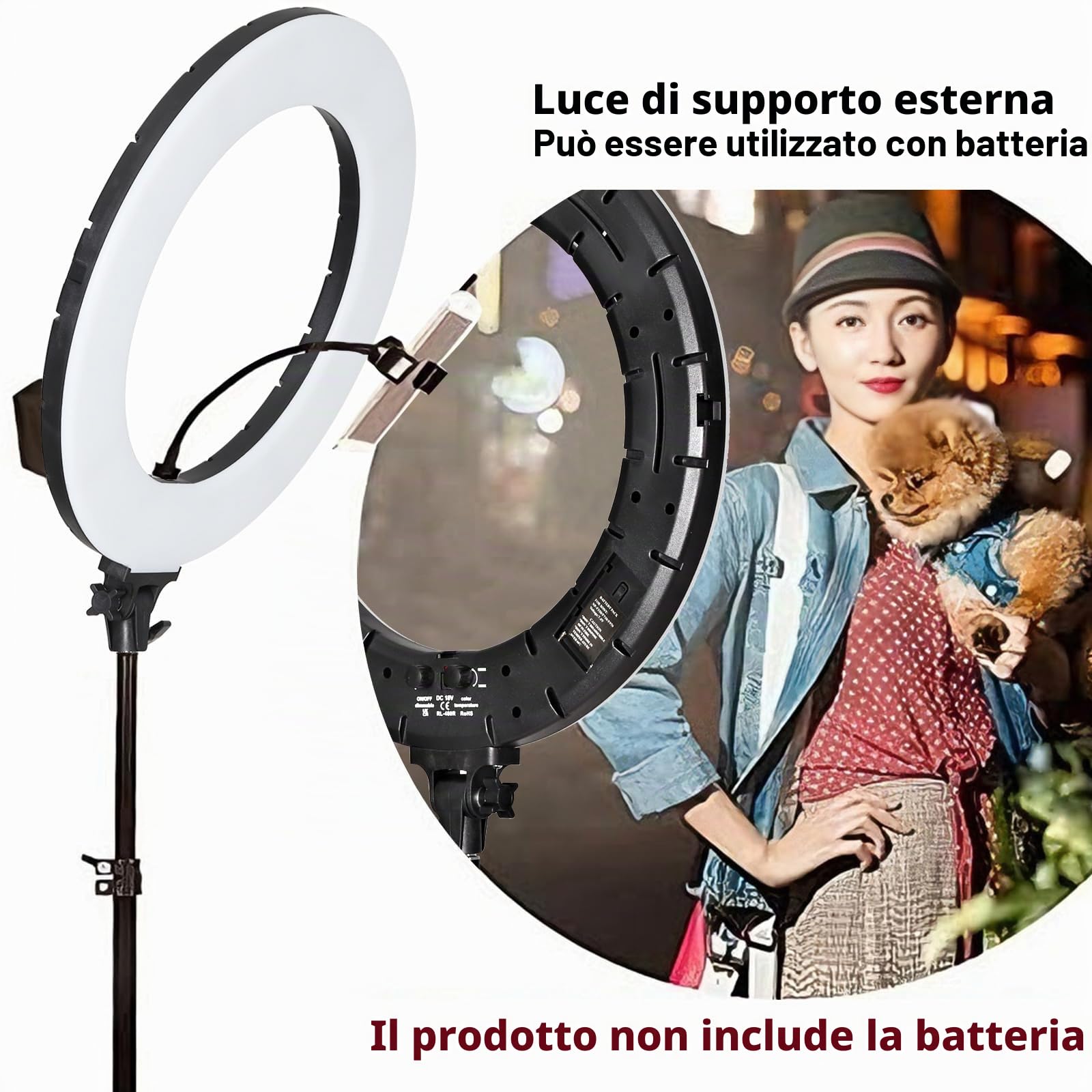 18" 60WLED Luce Anello Illuminazione Bellezza Tatuaggio Sopracciglio Lampada Dimmerabile Trucco Luce Fotografia Studio Vista Esterna con Slot per Batteria