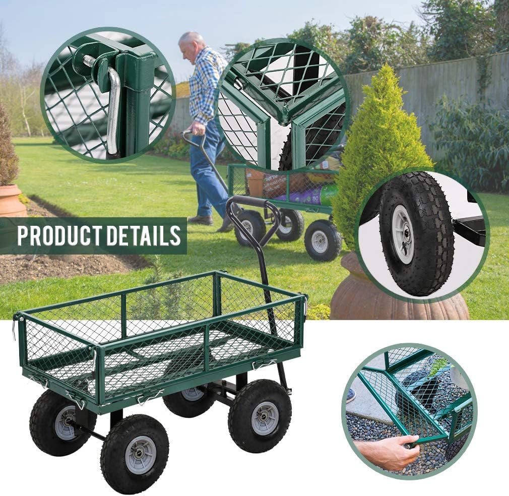 Garden Carts Yard Dump Wagon Cart Lawn Utility Cart Outdoor Steel Heavy Duty Beach Lawn Yard Landscape : Patio, Lawn & Garden