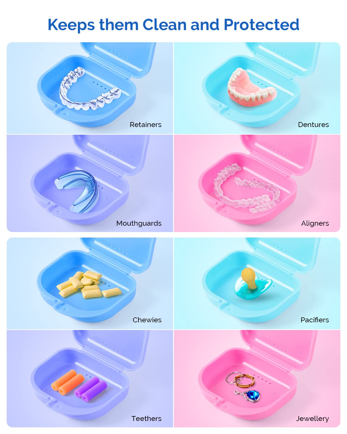 JMU Estuche de retención, estuche de retención de ortodoncia con orificios de ventilación, estuche protector bucal, rosa | Contenedor de almacenamiento dental de plástico, soporte protector bucal con cierre a presión