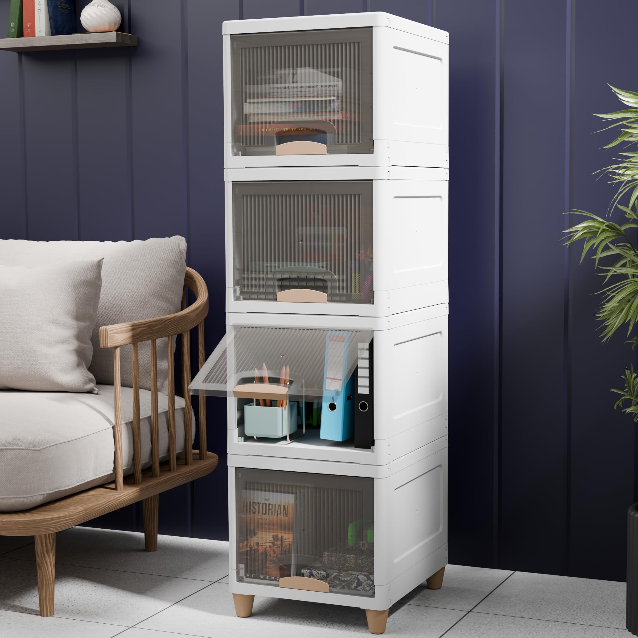 TEX-RO Plastic Wardrobe For Clothes : Versatile Plastic Cupboard For Storage Organizer & Organisers Storage Box for Clothes (White and Transparent, 4XL)