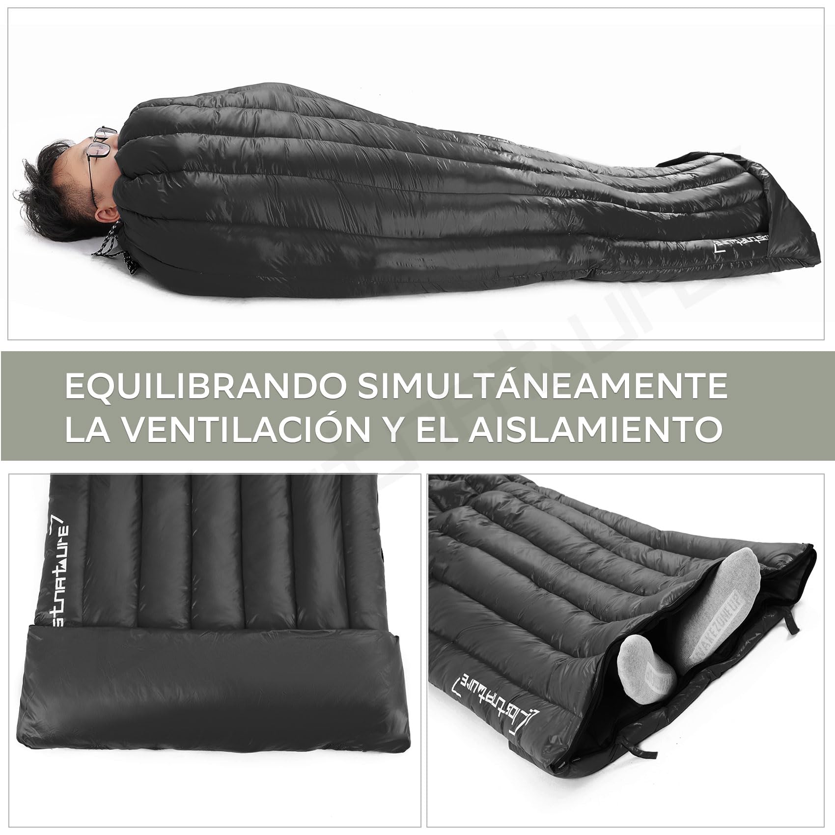 Clostnature Saco de Dormir de Plumas - Saco de Dormir Ultraligero 20D de Invierno para Adultos, Mujeres y Hombres, 3-4 Temporadas, Apto para Climas Fríos, Ideal para Camping, Senderismo y Montañismo