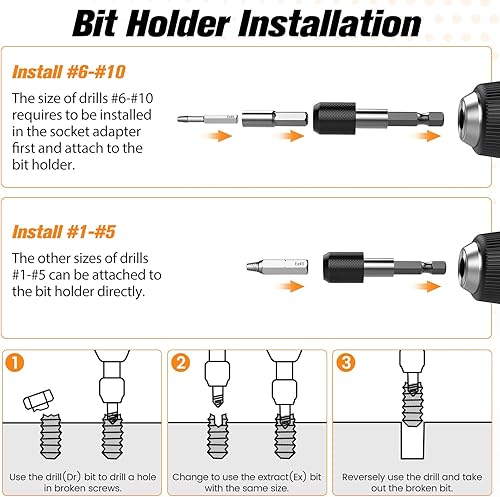Vista 22 de Nuovoware Juego de extractor de tornillos dañados, 33 piezas mejoradas, kit extractor de tornillos pelados fácil de quitar, juego de removedor