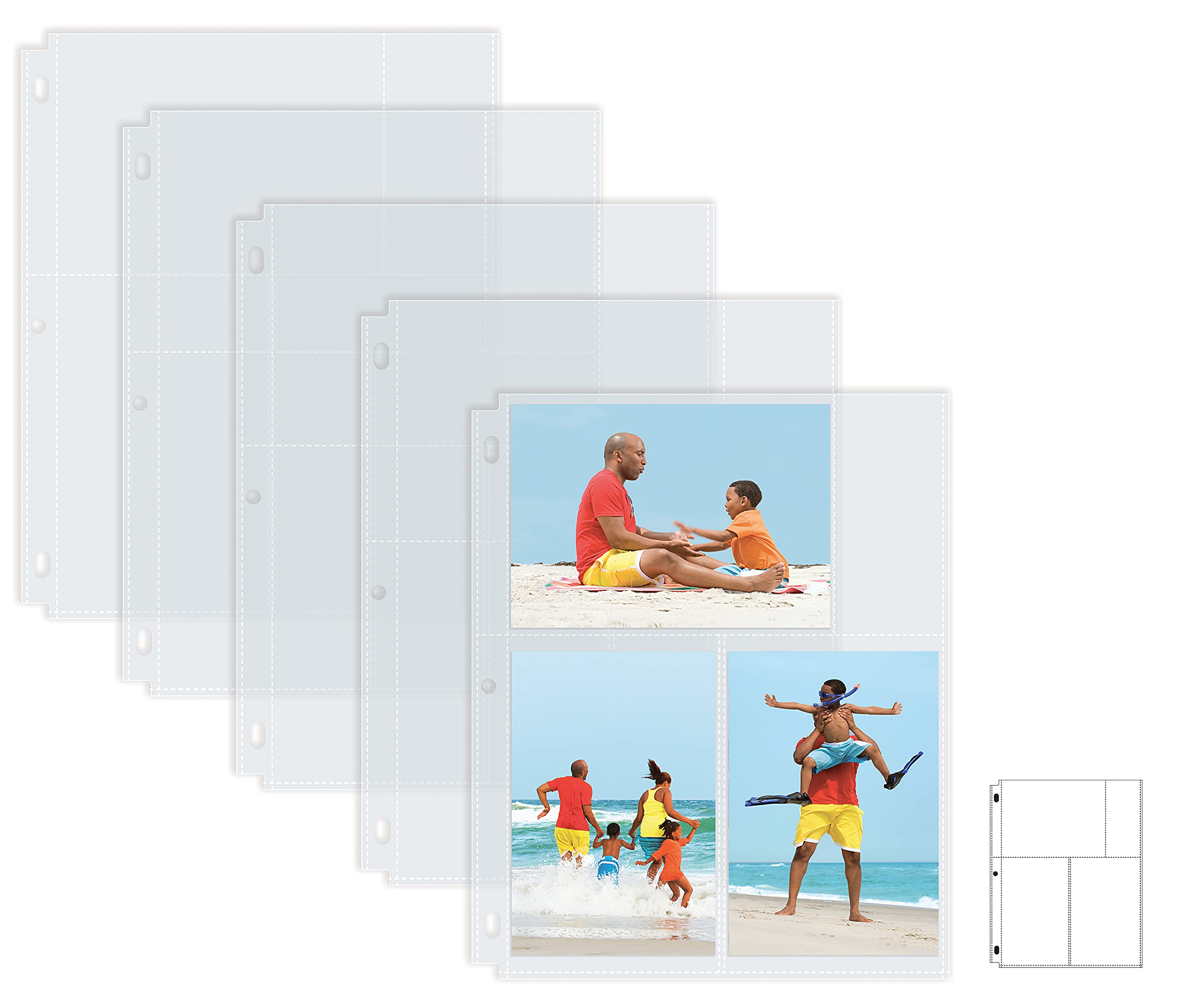 Better Office Products Photo Album Refill Sheets, 4 x 6 Inch Mixed Format, Heavyweight, Diamond Clear 3 Ring Photo Binder Page Refills, 300 Total