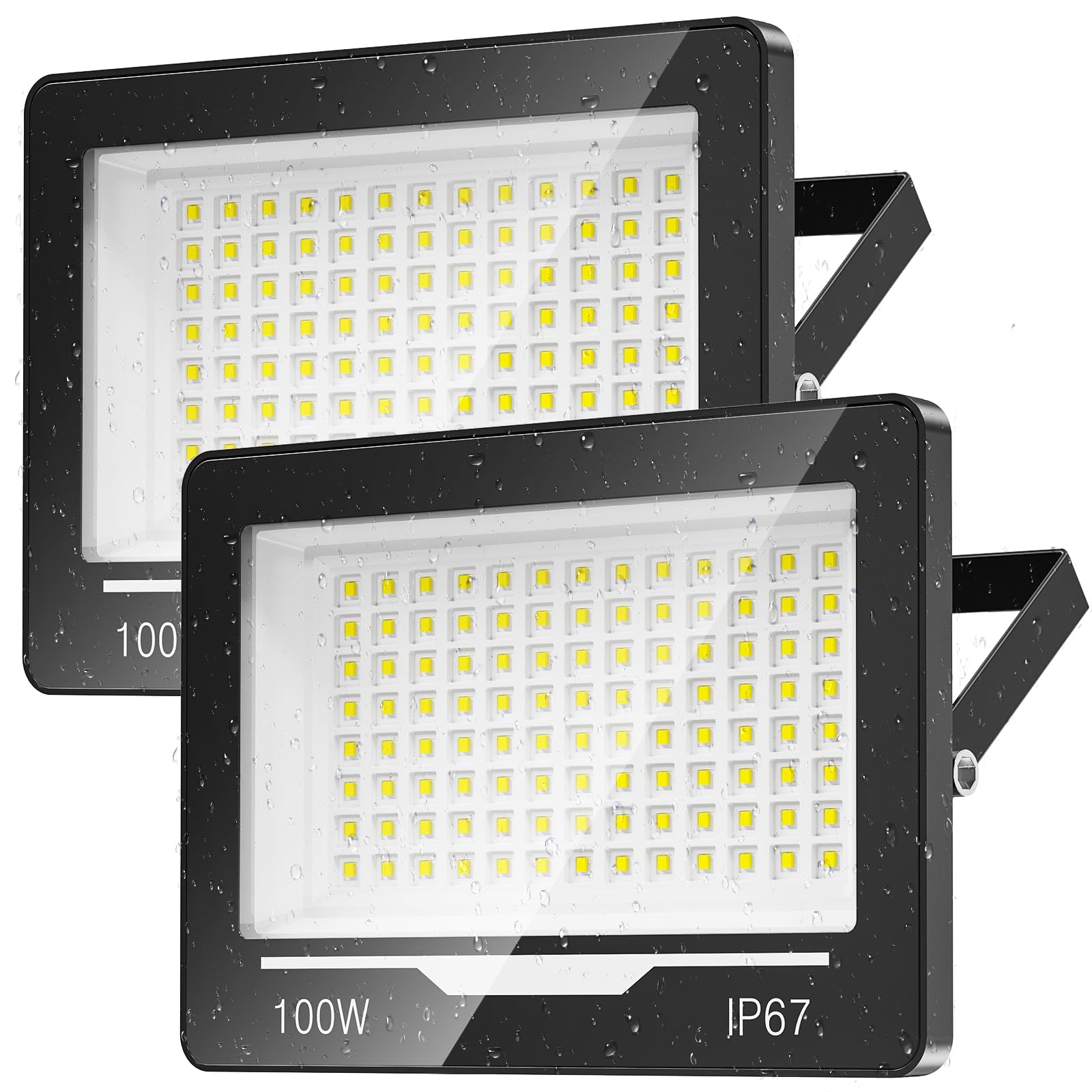 Proyector Focos LED Exterior 100W - 10000LM 6500K Blanco Frío Proyector LED IP67 Impermeable Luces Lampara Exterior para Jardin, Patio (2 Piezas)