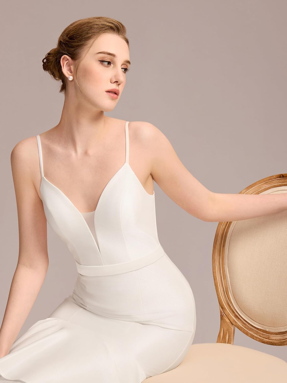 Ever-Pretty Women's Mermaid Deep V Neck Sleeveless Fishtail Sweep Train Wedding Dresses for Bride 00177