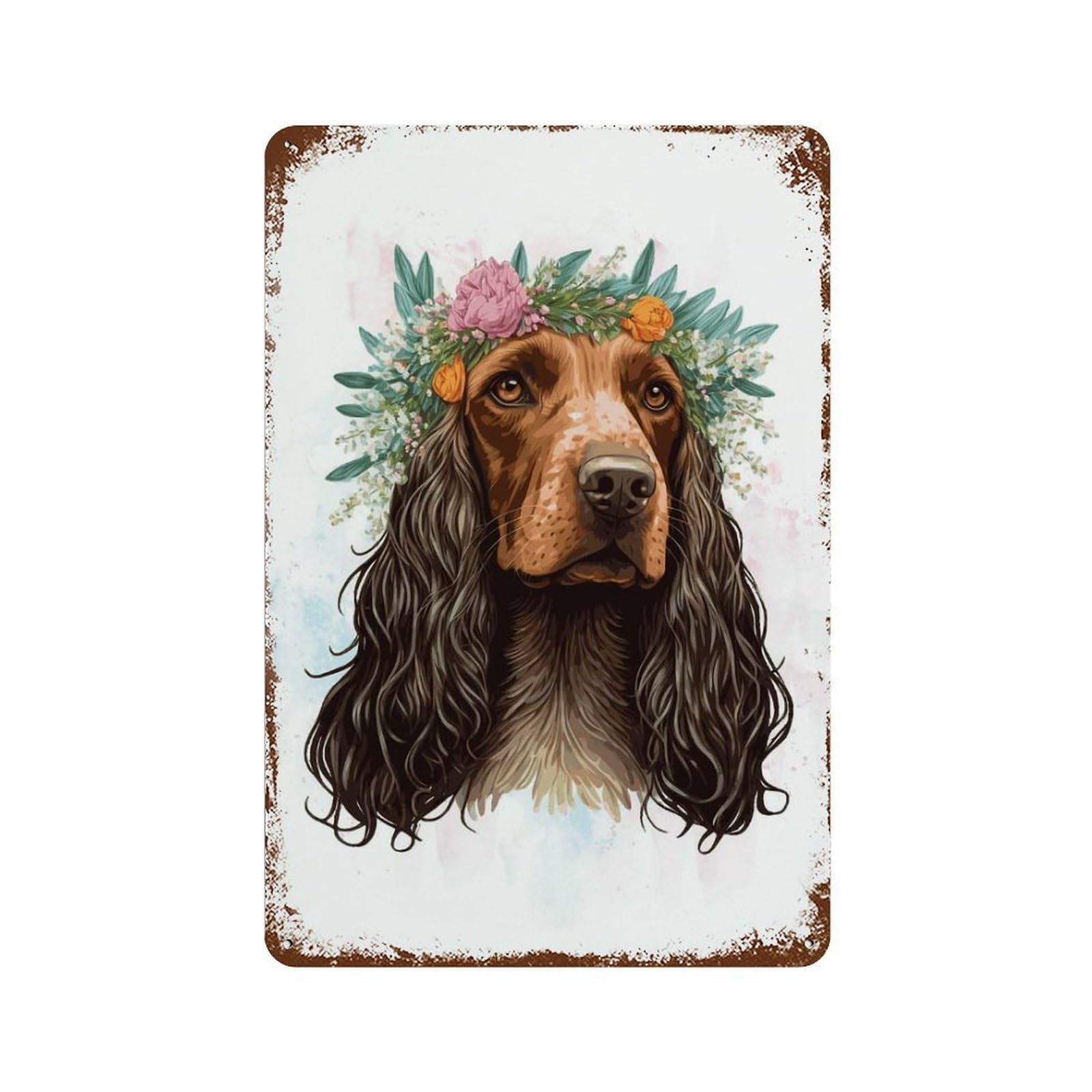 English Cocker Spaniel Art Decorative Tin Sign 11.8"x7.9", Retro Wall Decor for Basement, Hobby Room And Garage Decor
