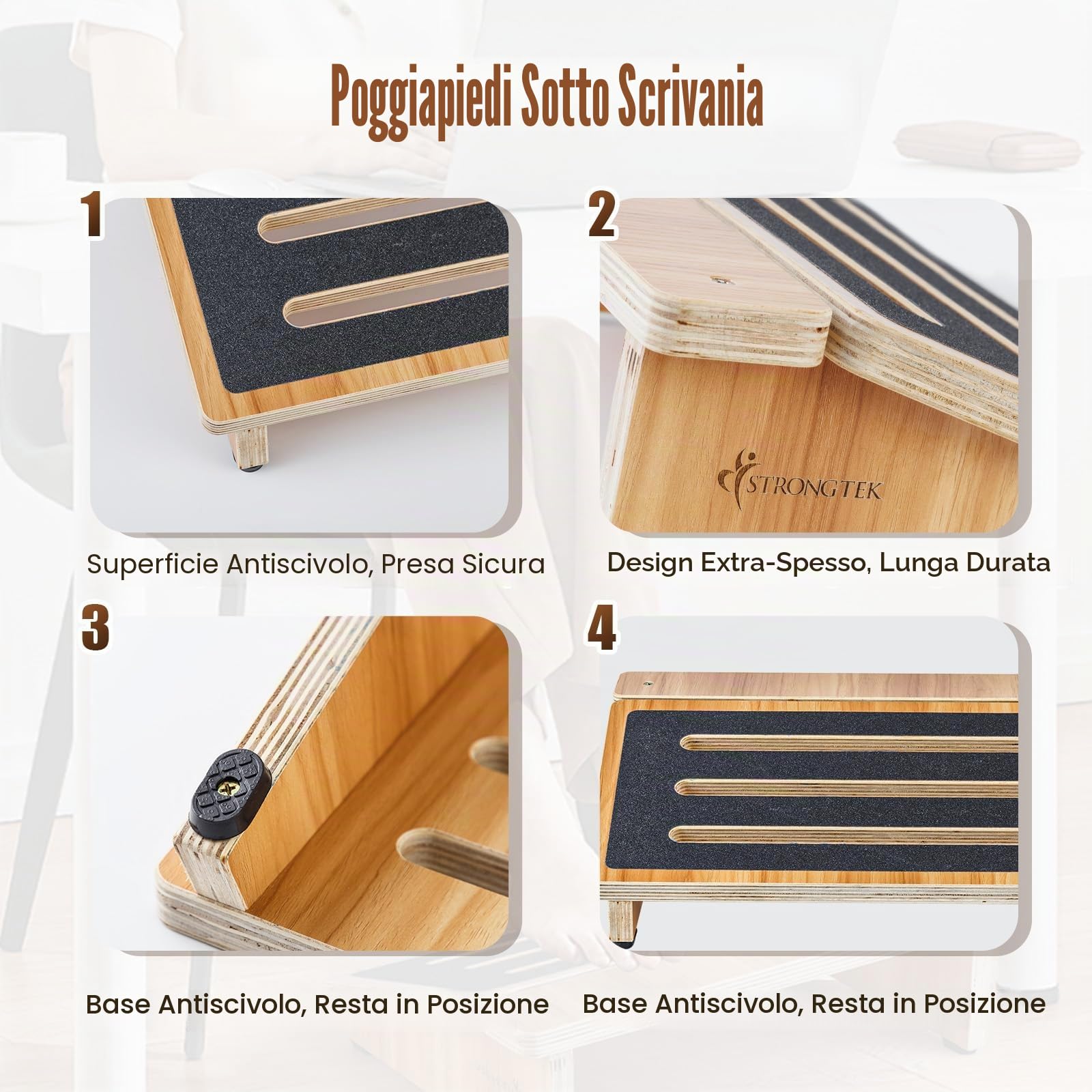StrongTek Poggiapiedi sotto la scrivania, pedana, plancia di equilibrio, antiscivolo, casa, ufficio e computer 15Wx11L