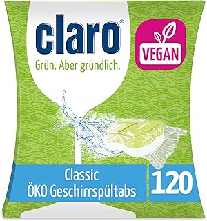 CLARO Classic Öko Geschirrspül-Tabs - 120 Spülmaschinen-Tabs - phosphatfrei, umweltfreundlich & vegan - wasserlösliche Folie
