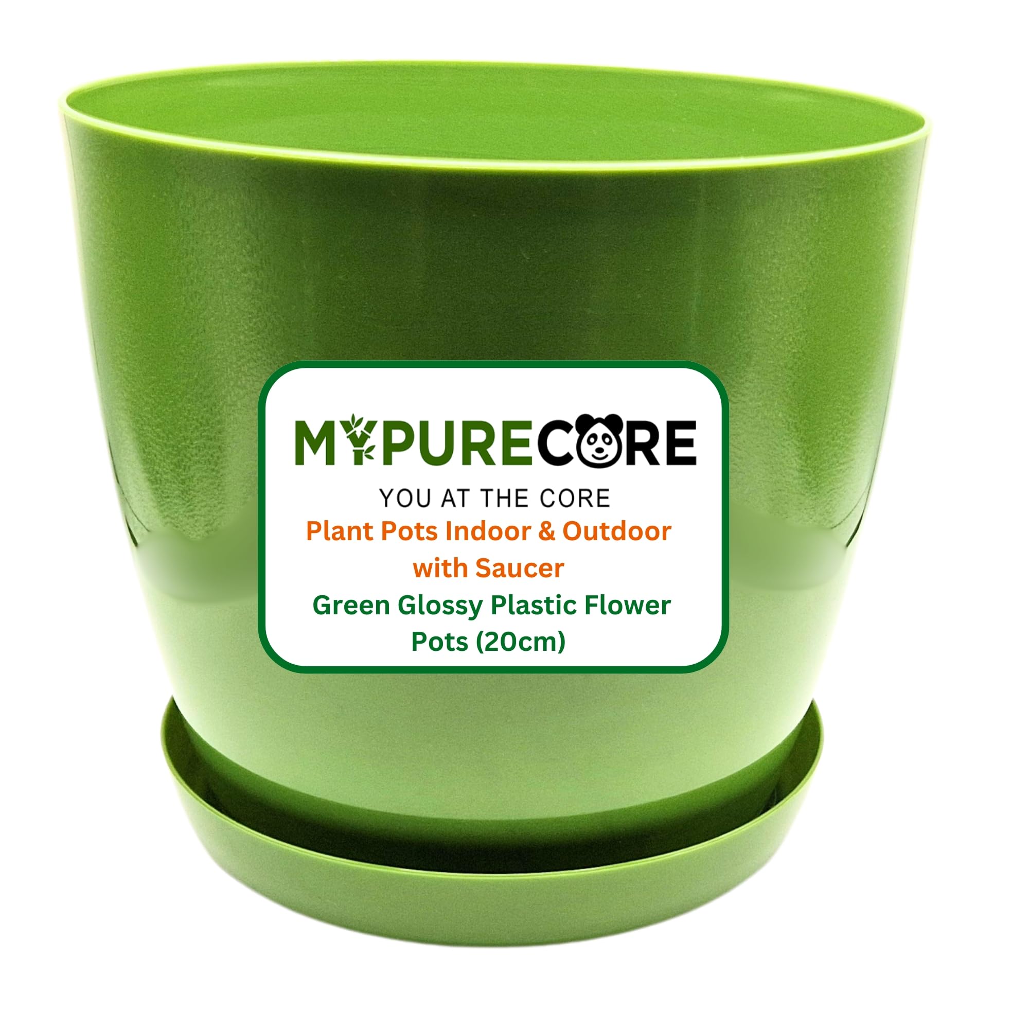 Mypurecore You At The Core Green Mypurecore Plant Pots Indoor 20Cm With Saucer – Stylish Glossy Plastic Flower Pot – Durable Indoor & Outdoor Planter For House Plants, Herbs, & Succulents (, 20 Cm)