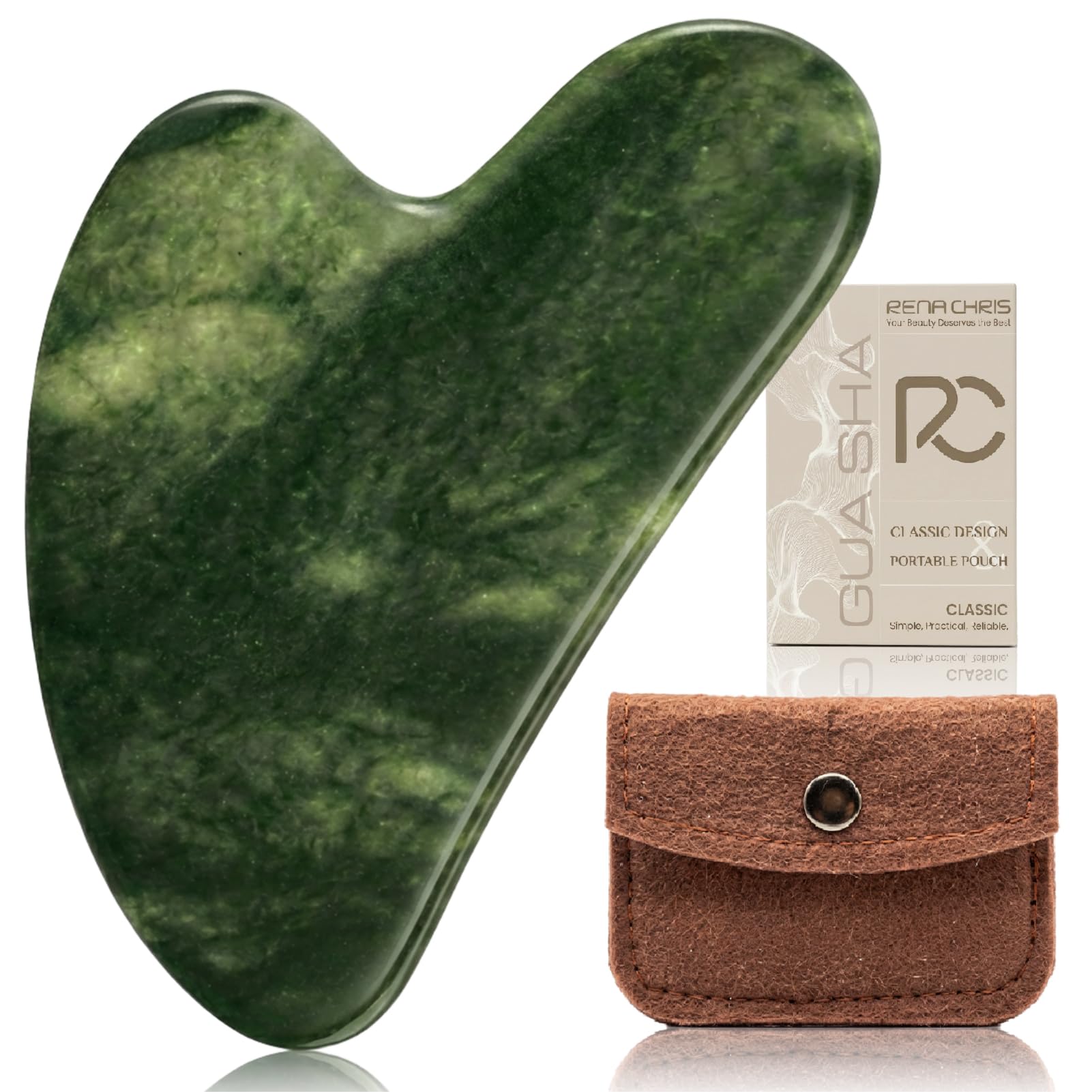 Rena Chris Gua Sha Facial Tools Natural Jade Stone Guasha Tool for Face Massage - Face Sculpting Tool