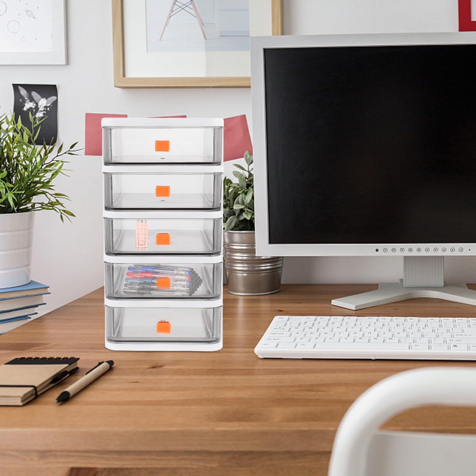 Generic Organizador de Escritorio de 5 Niveles Cajones, Caja de Almacenamiento Transparente de Plástico Pp, Pequeño Organizador Multiusos para Oficina, Dormitorio y Tocador, Cajonera