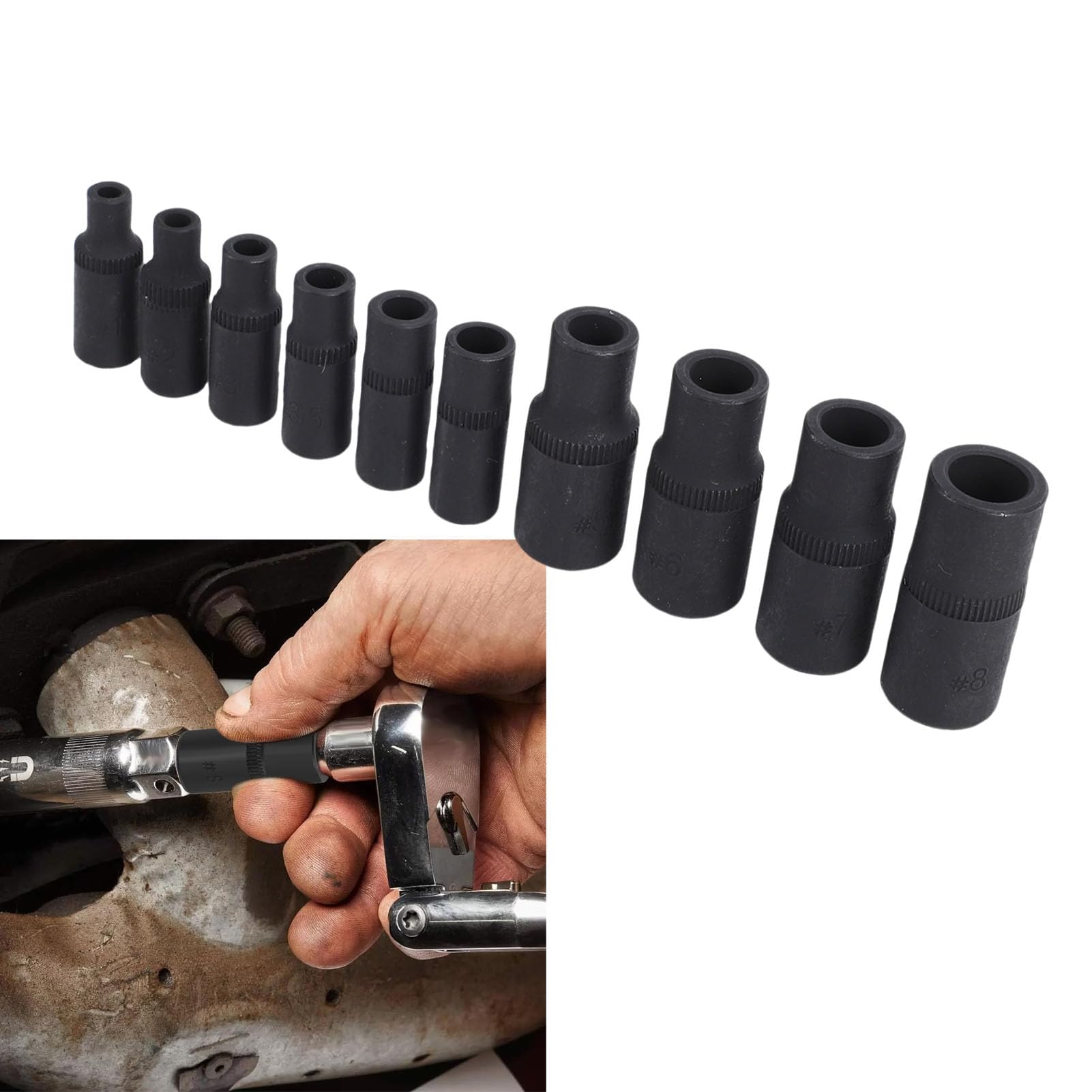 Set di bussole magnetiche per rubinetti 10 pezzi in acciaio legato ad alta resistenza 1/4 pollici 3/8 pollici con supporto per riparazioni auto e uso domestico fai-te