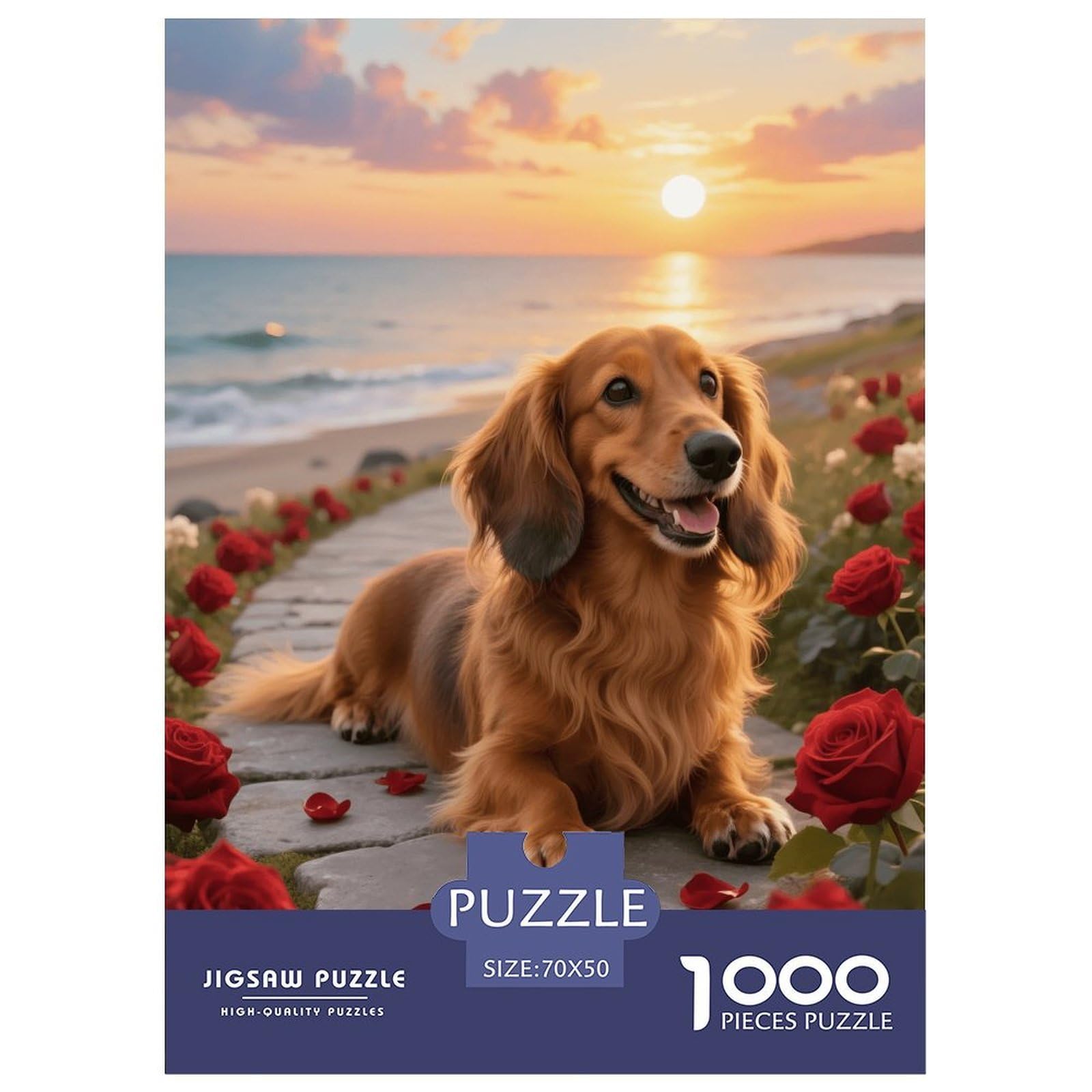 1000 Piece Dachshund Jigsaw Puzzle for Adults - Family-Friendly Brain Teaser, Sunset Coast Puzzles, Home Decoration Unique Gift 70x50cm/1000pcs
