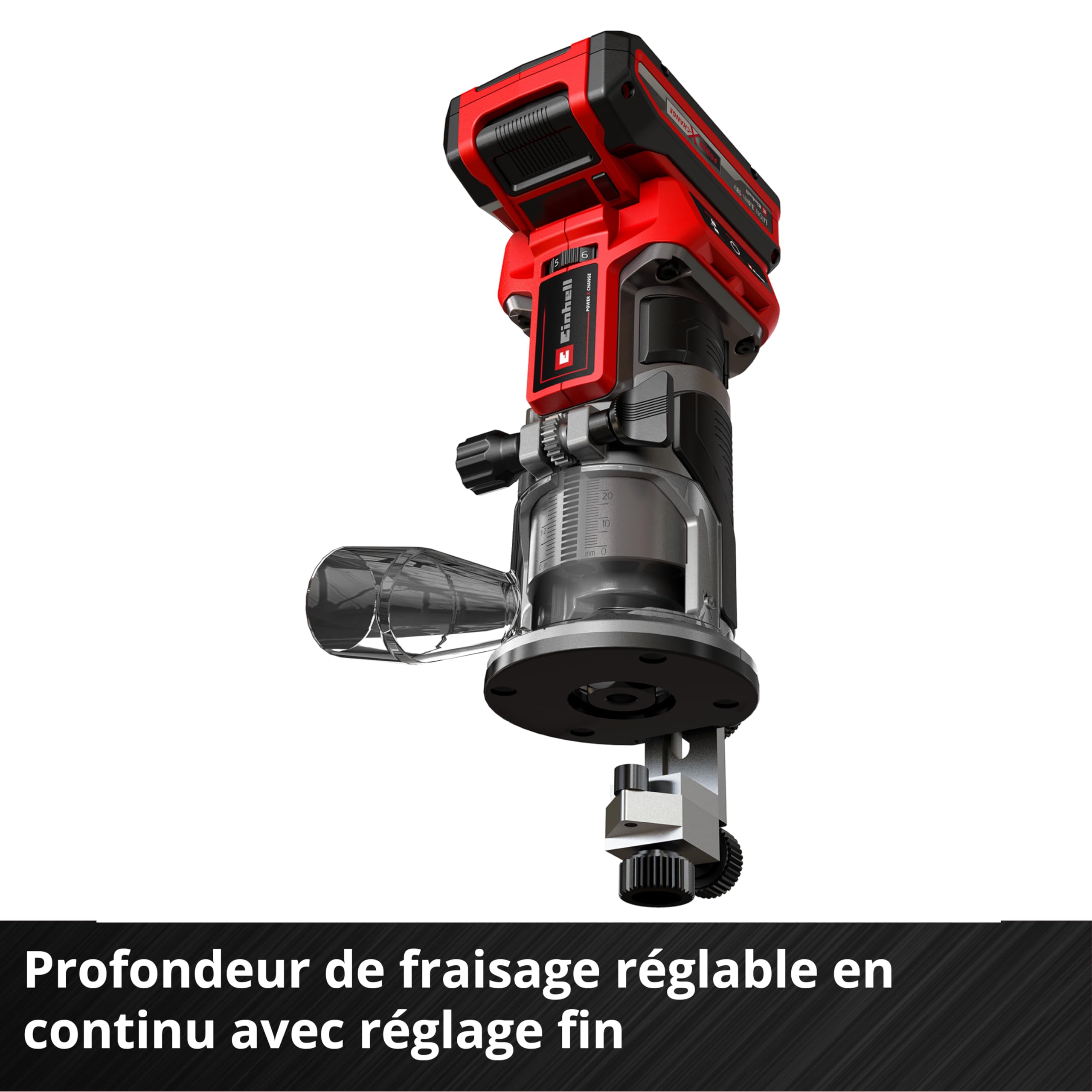 Einhell Professional Affleureuse sans fil TP-ET 18 Li BL-Solo | PXC | 18 V | course 40 mm | moteur Brushless | Ø 6 et 8 mm | guide parallèle | LED | accessoires | sans batterie
