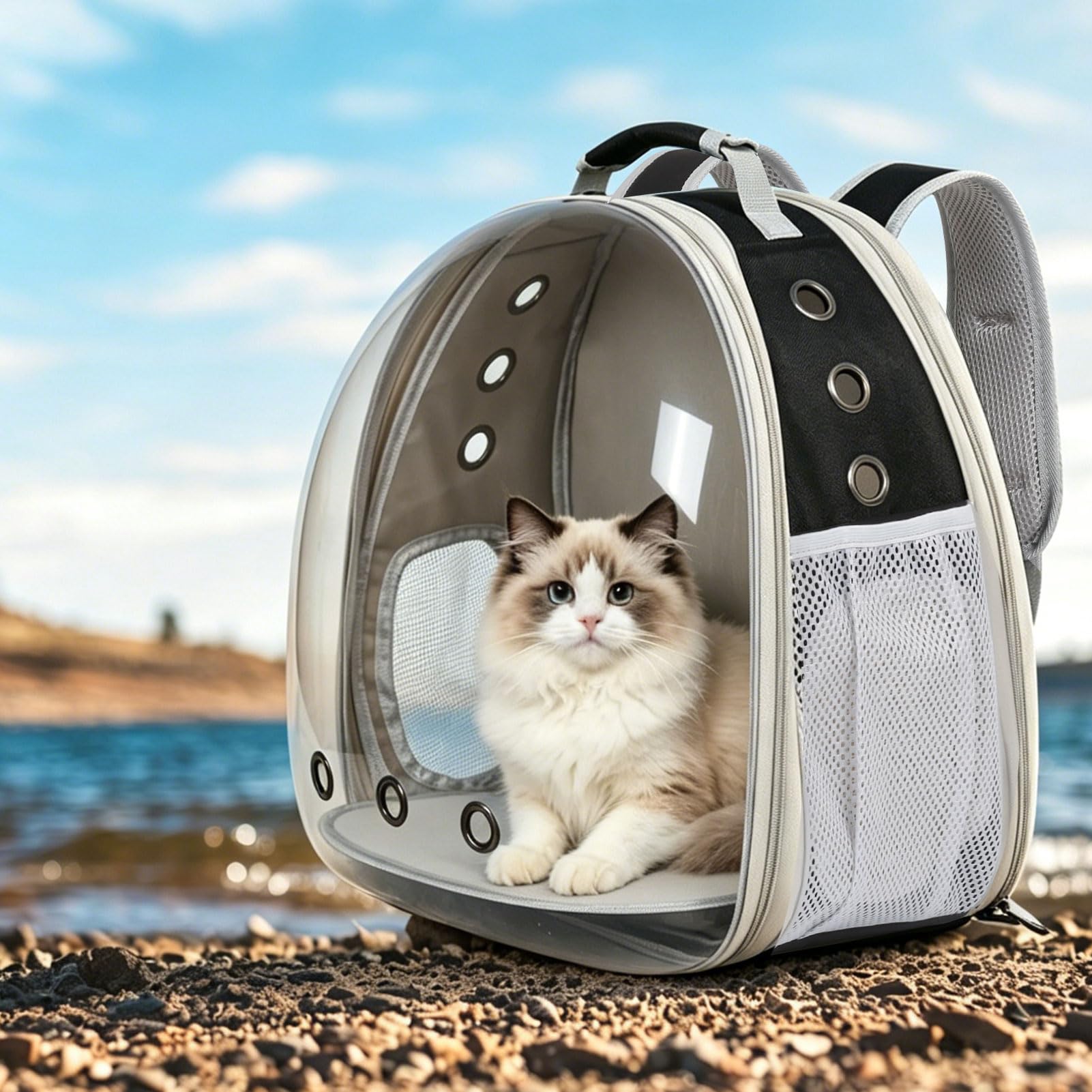 Sac à dos extensible en maille entièrement respirante pour chat et petit chien jusqu'à 5,4 kg, approuvé par les compagnies aériennes pour la randonnée, la marche, le camping