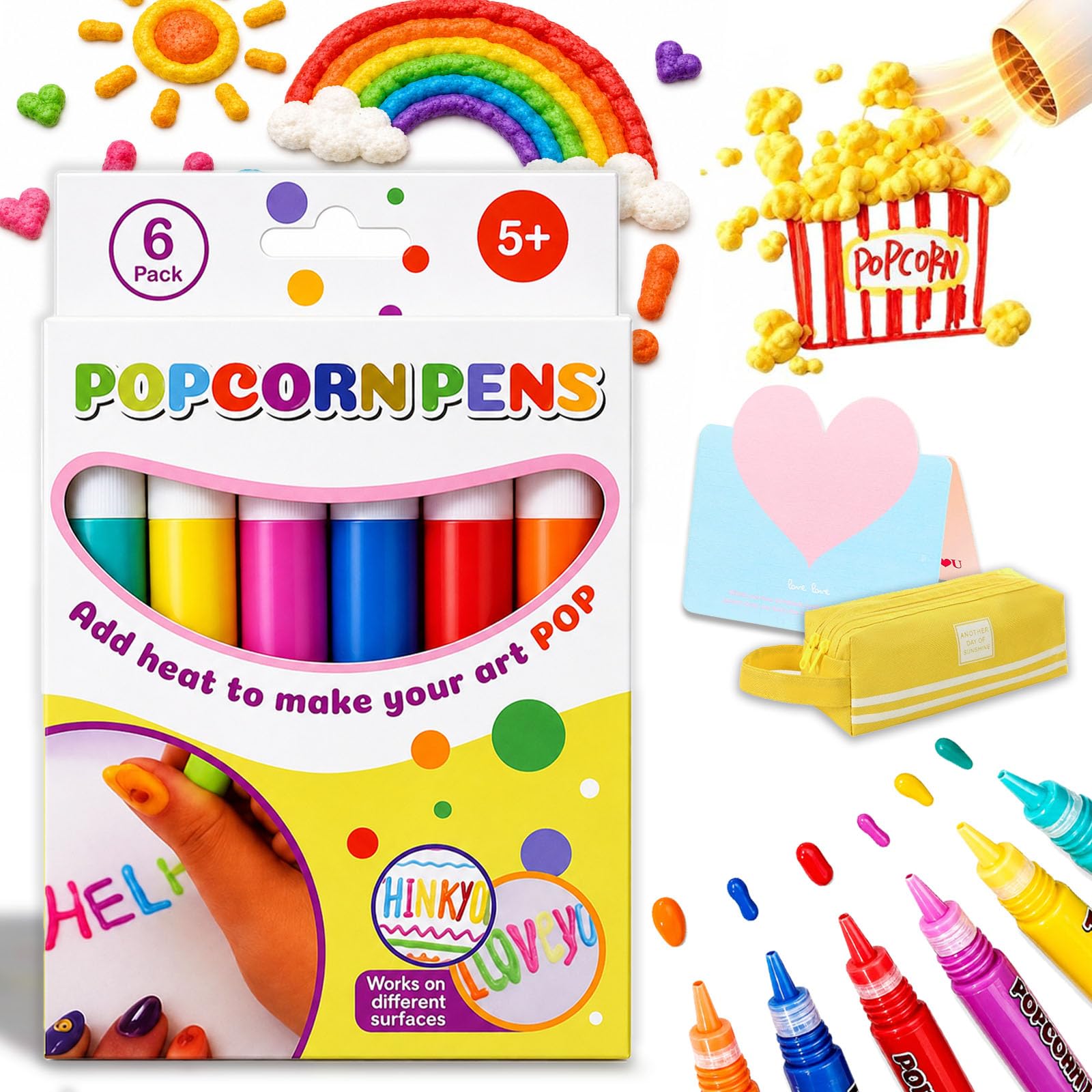 Popcorn Pens, 2027 New Popcorn Pens Puffy 3D Art, Heat Activated Magic Bubble Drawing Markers, Safety & Novelty, for Birthdays, DIY Projects, Classroom Activities and Handmade Gifts (1PC)
