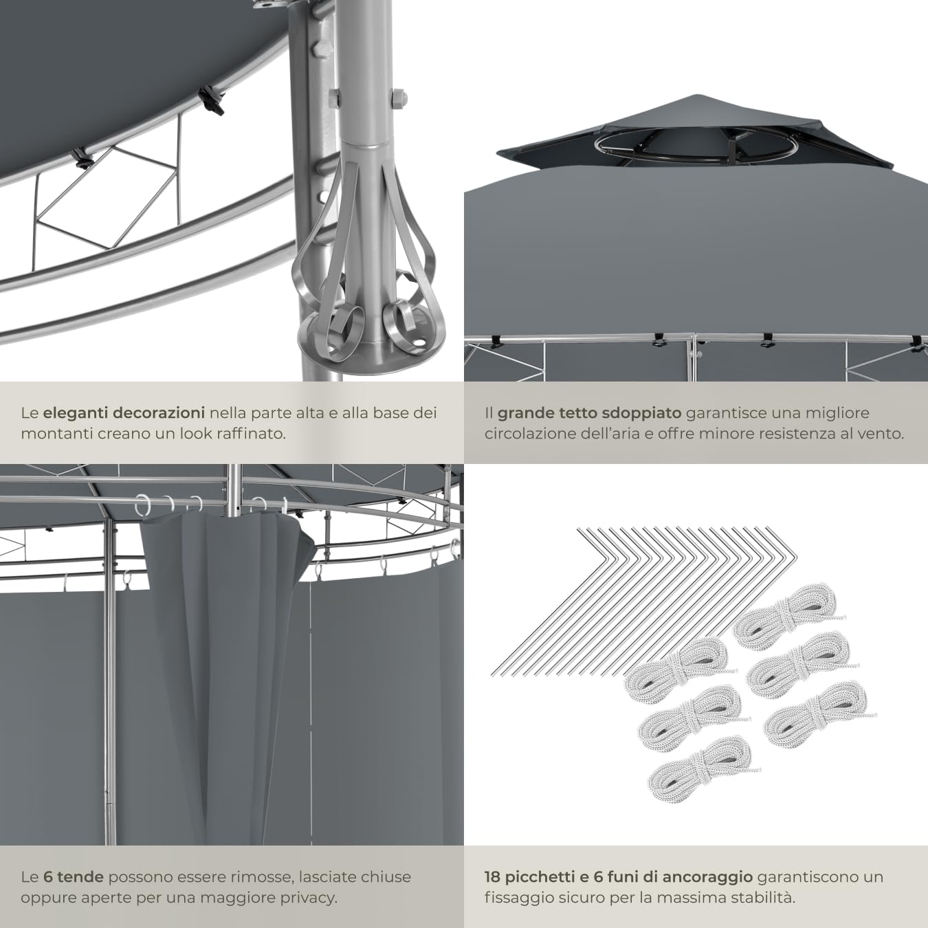tectake® Gazebo da Giardino Deluxe, Gazebo Esterno Resistente con Teli Laterali, Gazebo da Esterno Regolabile, Gazebo Impermeabile, Resistente ai Raggi UV, Design Elegante - Antracite