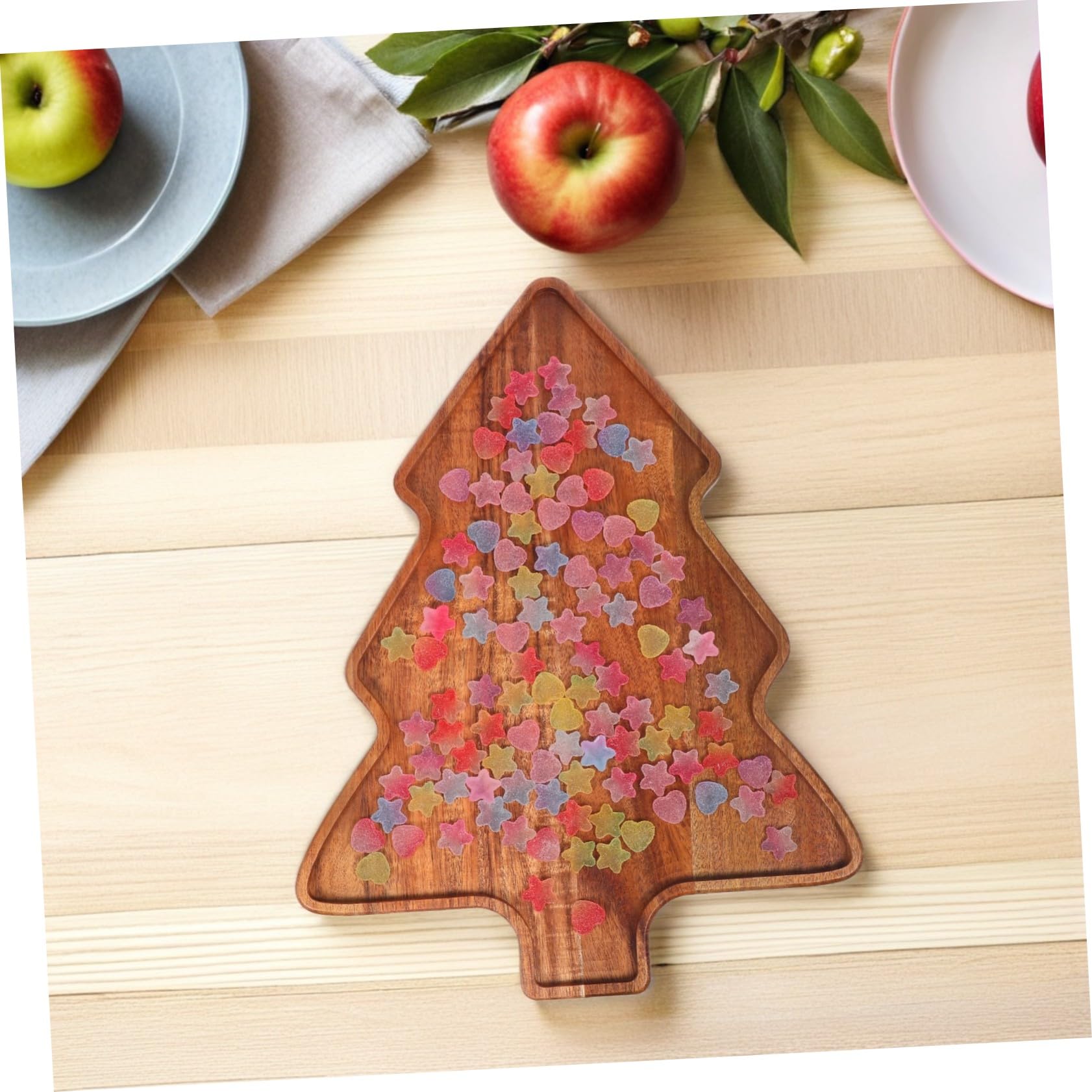 ERINGOGO Bandeja Decorativa de Madera de Acacia Forma de Árbol de Navidad Plato para Aperitivos y Postres para Fiestas Navideñas y Reuniones Familiares