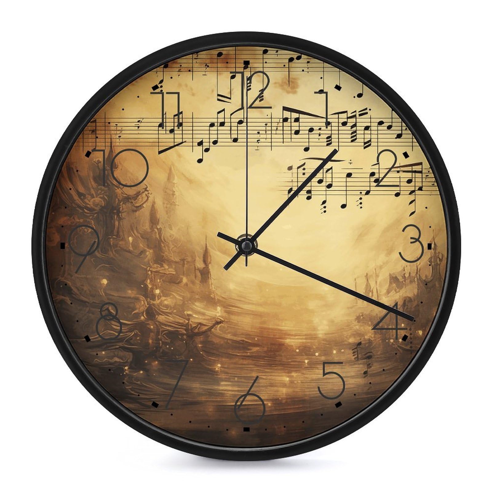 Adfgyerh Black-Style Sheet Music Clock，9.8 Inch Battery Operated Wall Clock Classic Simple, Decorative Wall Clock.analog Clock For Kitchen Office Bathroom Bedroom.