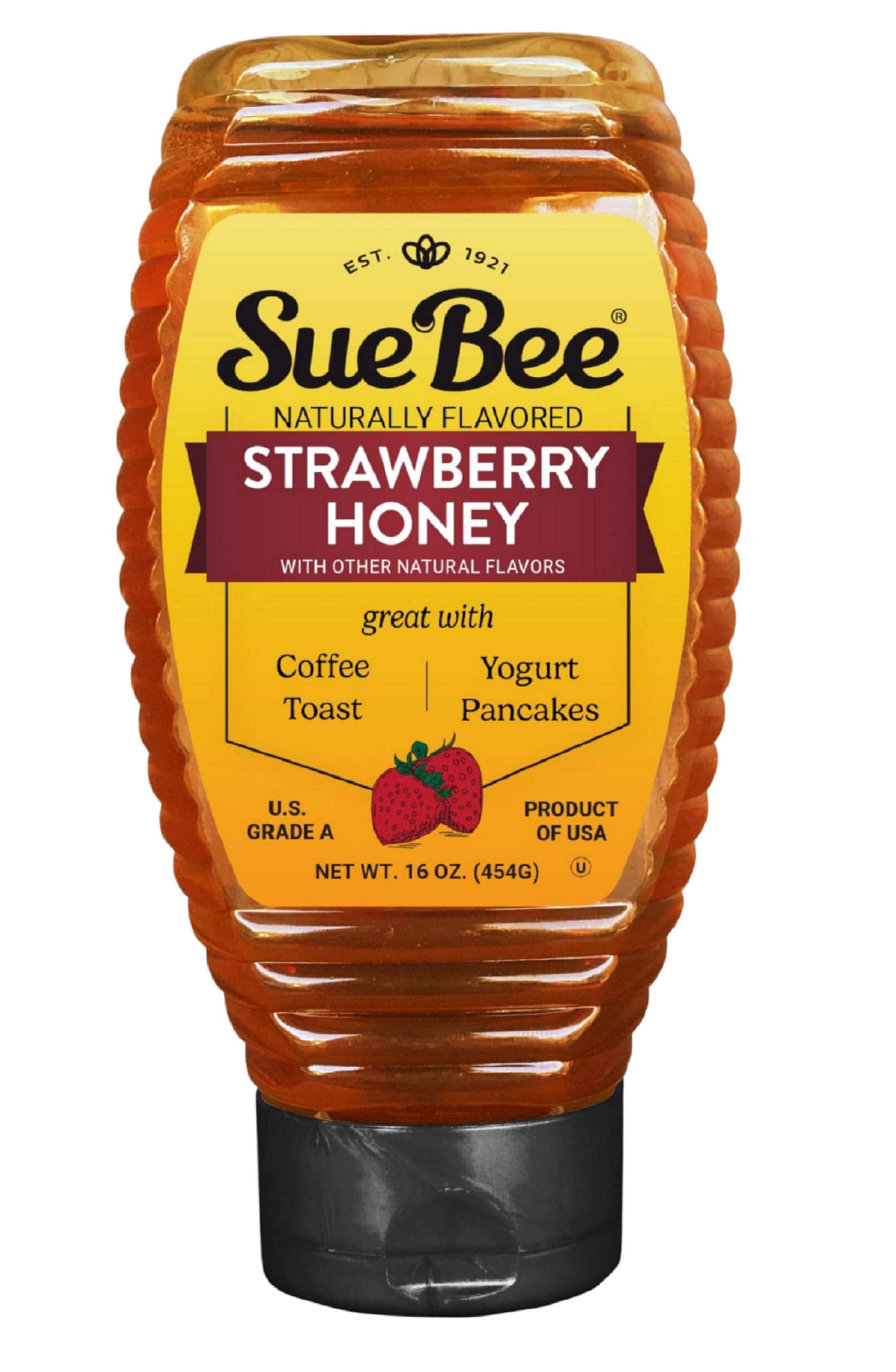 Sue Bee Naturally Flavored Strawberry Honey For Waffles, Toast, Salads, Made In USA, 16 oz