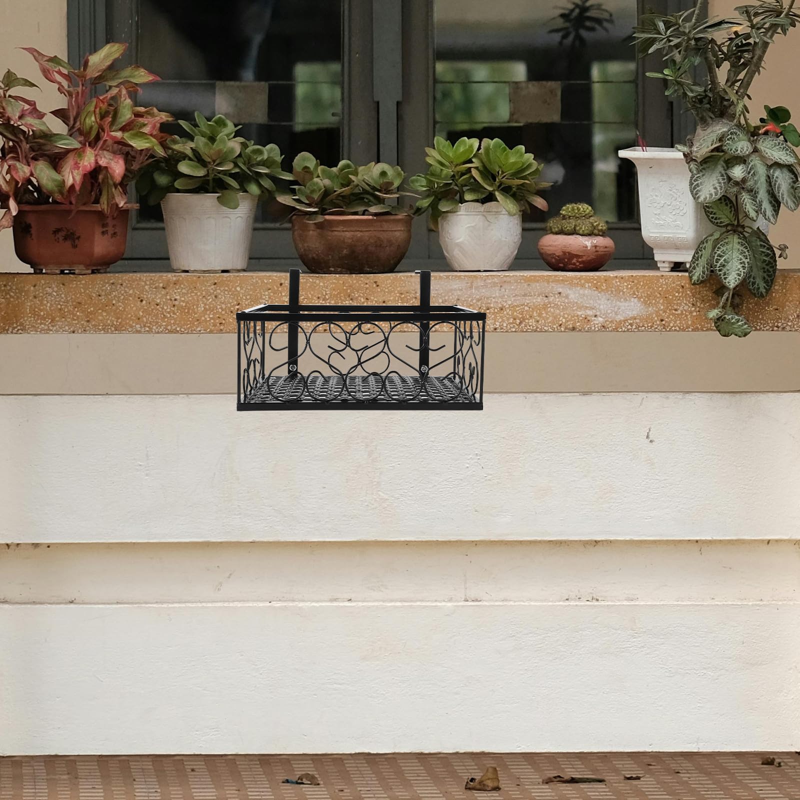 COLLBATH Soporte el Macetas de Negro Hierro Diseño para Colgante Suspendido y Mantiene Espacio Es Ordenado Adecuado en para Balcón Pared para Plantas
