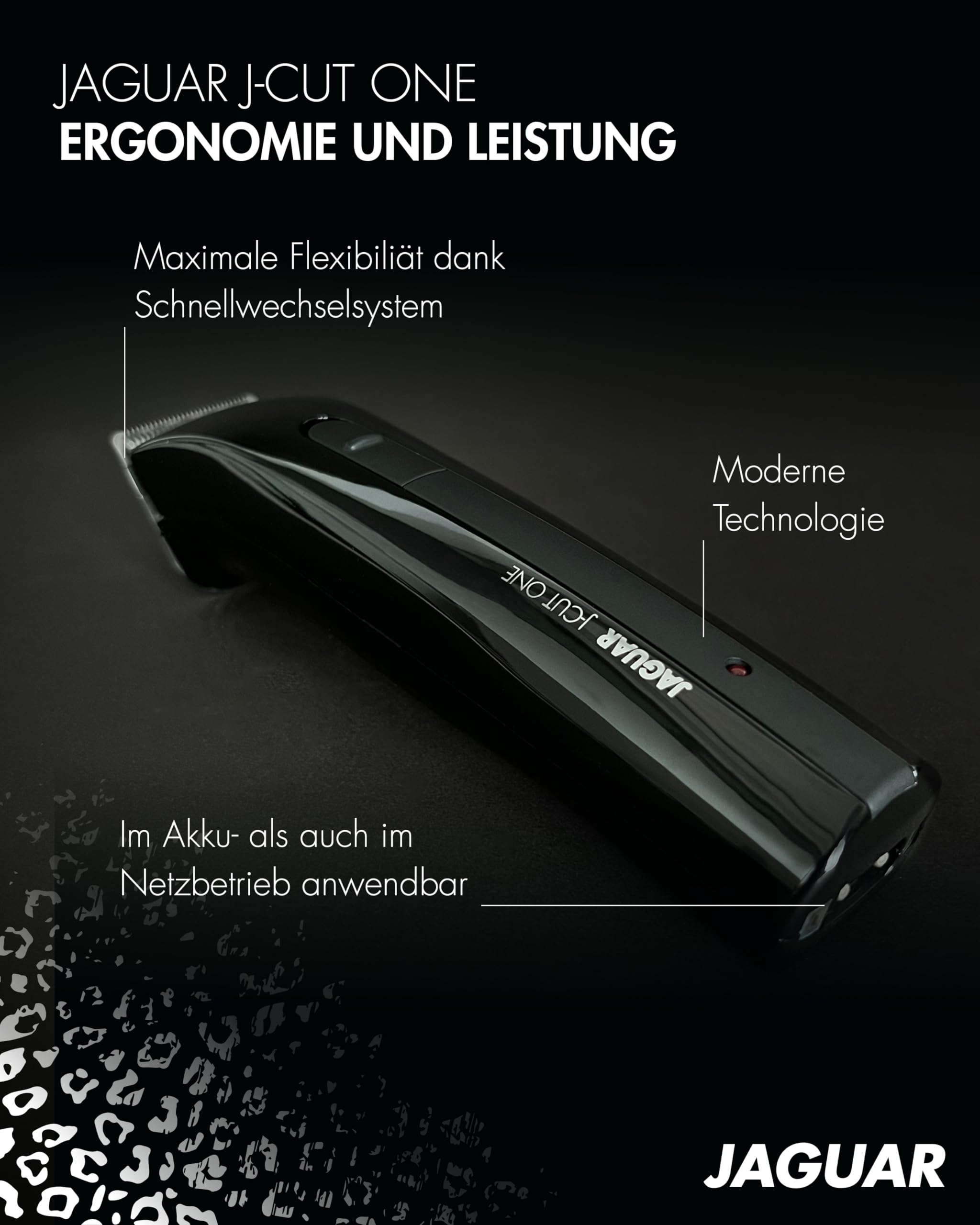 JAGUAR Haartrimmer J-CUT One black | 2-way | mit Aufsteckkamm für 4 Längen | Profi Konturenschneider für Akku- und Netzbetrieb | 1 Aufsteckkamm (3/4,5/6/7,5mm) | Vom Profi für Dich