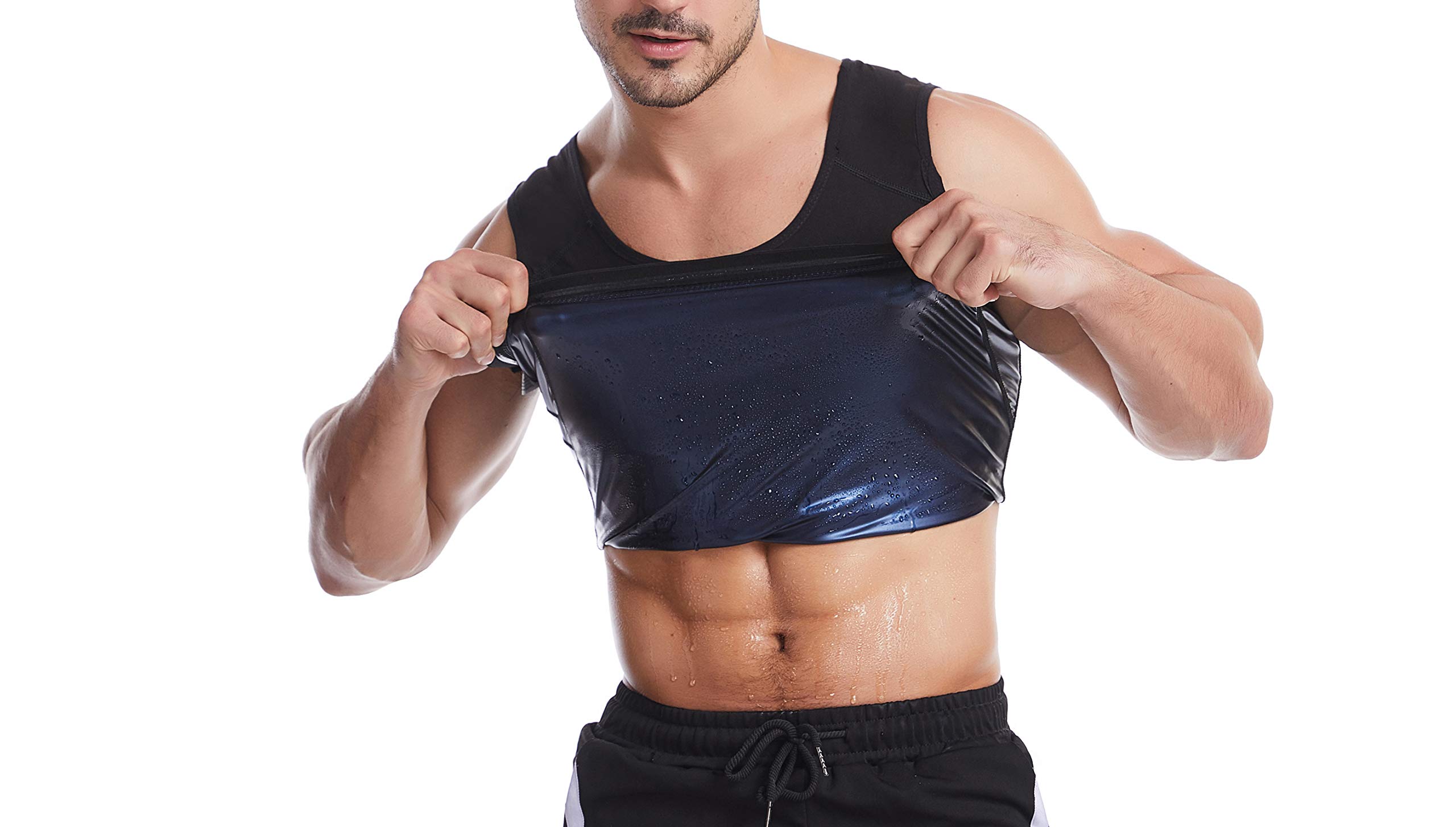 Bakerdani Men's Hot Sweat Workout Sauna Tank Top Vest for Body Slimming (Size : Small-Medium)