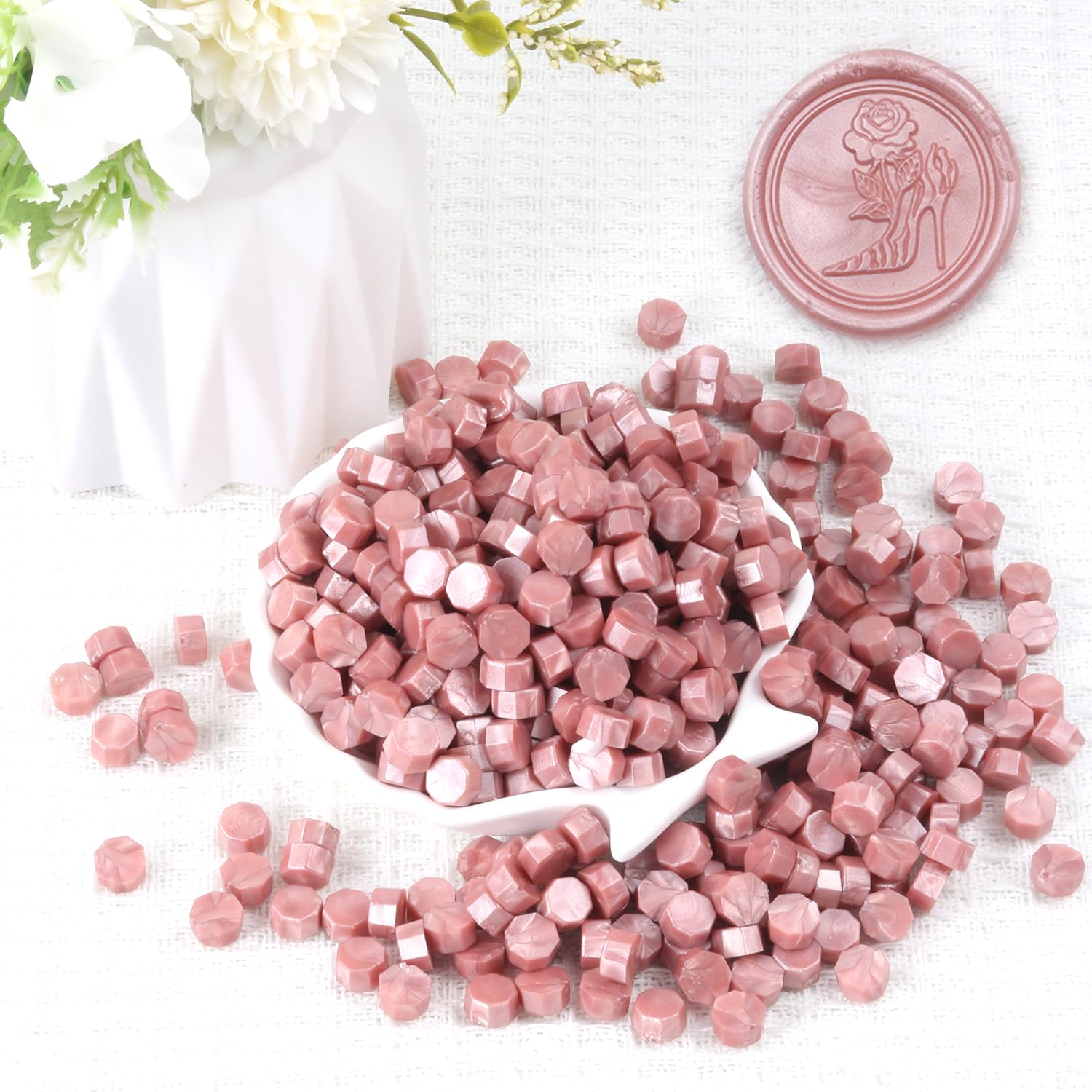 Rose Gold Wax Seal Beads, HOSEALING Premium 360pcs Sealing Beads for Wax Seal Stamp, Champagne Rose Sealing Wax Pellets Refill Pack for Wax Seal Kit, Wedding Invitations, Envelope Letter Sealing