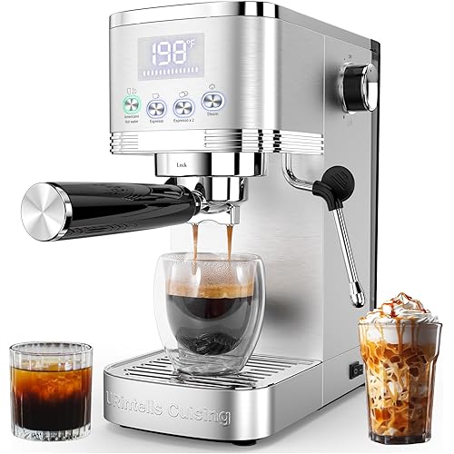 Espresso Machine 20 Bar Temperature Control LED Display Expresso Machine for Home with Steam Milk Frother for Cappuccino Latte Stainless Steel Espresso Maker with Removable Water Tank for Americano