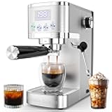 Espresso Machine 20 Bar Temperature Control LED Display Expresso Machine for Home with Steam Milk Frother for Cappuccino Latte Stainless Steel Espresso Maker with Removable Water Tank for Americano