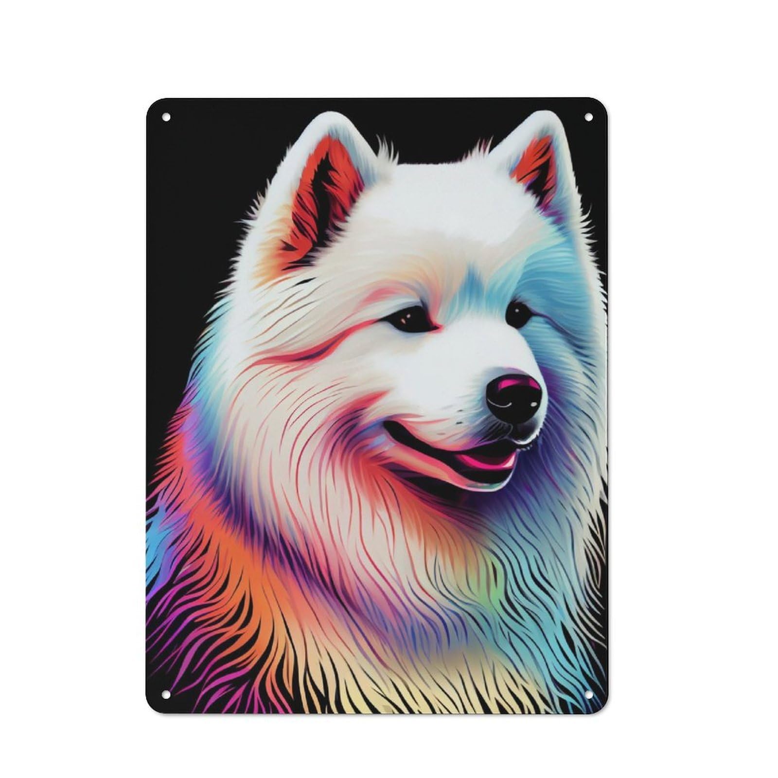 Junmoney Samoyed Colorful Metal Plaque 40X30cm With For Garage Wall, Rustic Decor, For Winter Interiors And Metal Sign Collectors