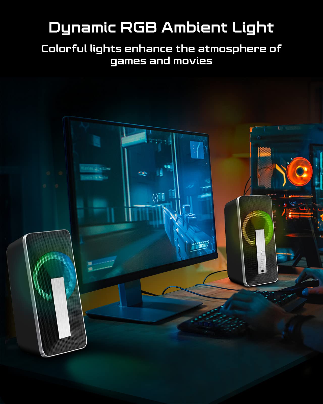 Altoparlanti PC Bluetooth Da 10W Con Luci LED Colorate – Doppio Driver, AUX 3.5mm E USB Per Computer, Tablet E Smartphone