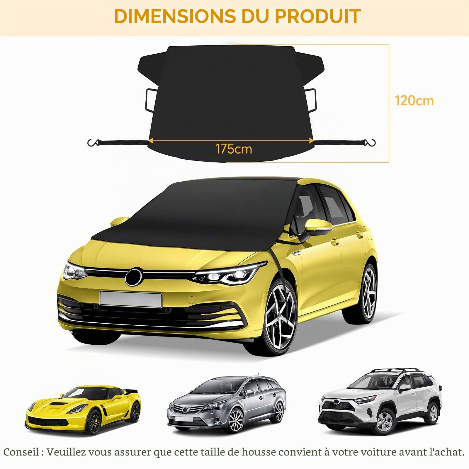 Couverture Pare Brise Voiture, Fixation magnétique Pliable Amovible Couverture Contre la Neige, Protege Pare Brise Givre，Protection Contre la Neige, Le Gel et Le Soleil