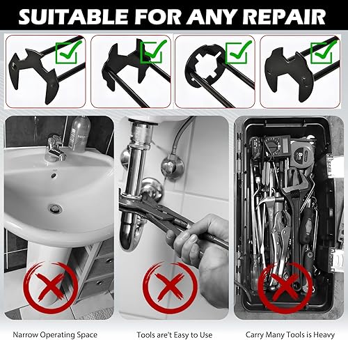 Miniatura 2 de Amposei Llave hexagonal de cuatro mandíbulas, llave multifuncional para fregadero, instalación de mantenimiento y herramientas de extracción para