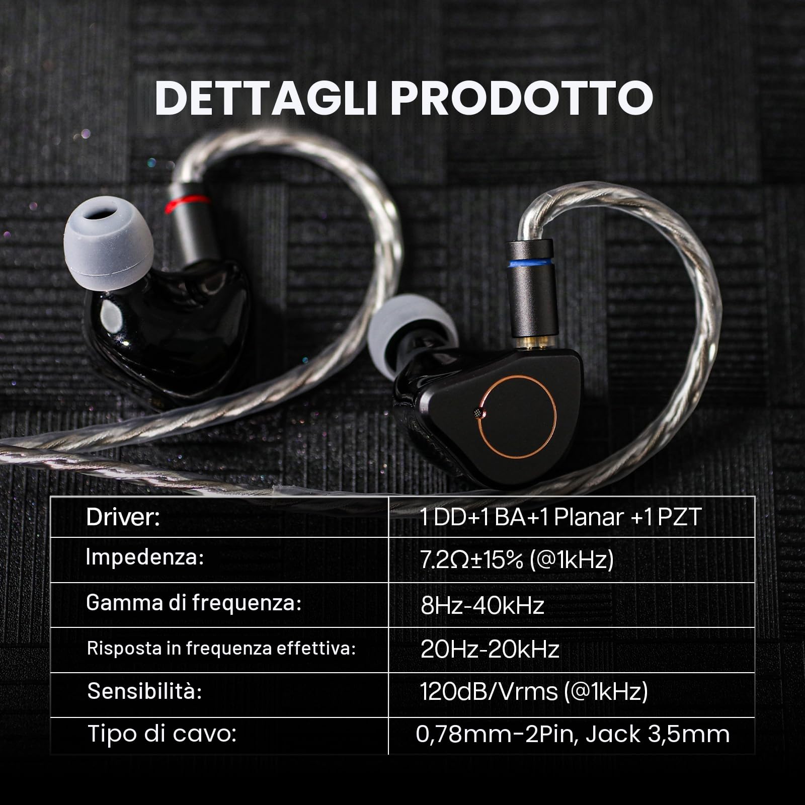 LINSOUL SIMGOT SuperMix 4 1DD+1BA+1Planar+1PZT Cuffie ibride HiFi In Ear Monitor IEM, cuffie da gioco cablate OFC placcato in argento per musicisti audiofili