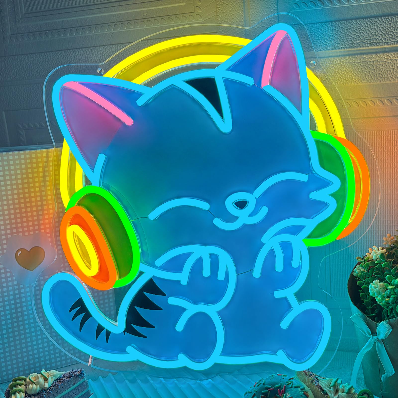 Weeddy Boys Cat Neon Sign Dimmable Headphones Led Light Sign For Wall Decor