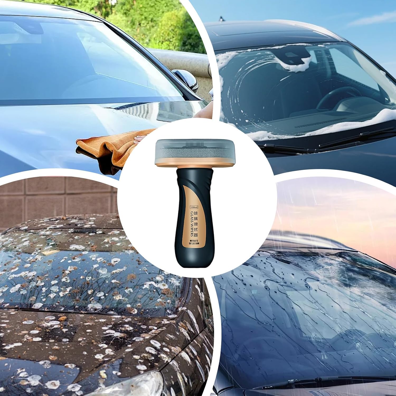 Car Glass Cleaning Brush, Oil Film Remover and Detailing Coating Cleaner, Stain Removal Board for Vehicle, Auto, Truck, Suv, Scooter, Sedan, Pickup, Motorcycle, Boat, Mirrors, or Headlights