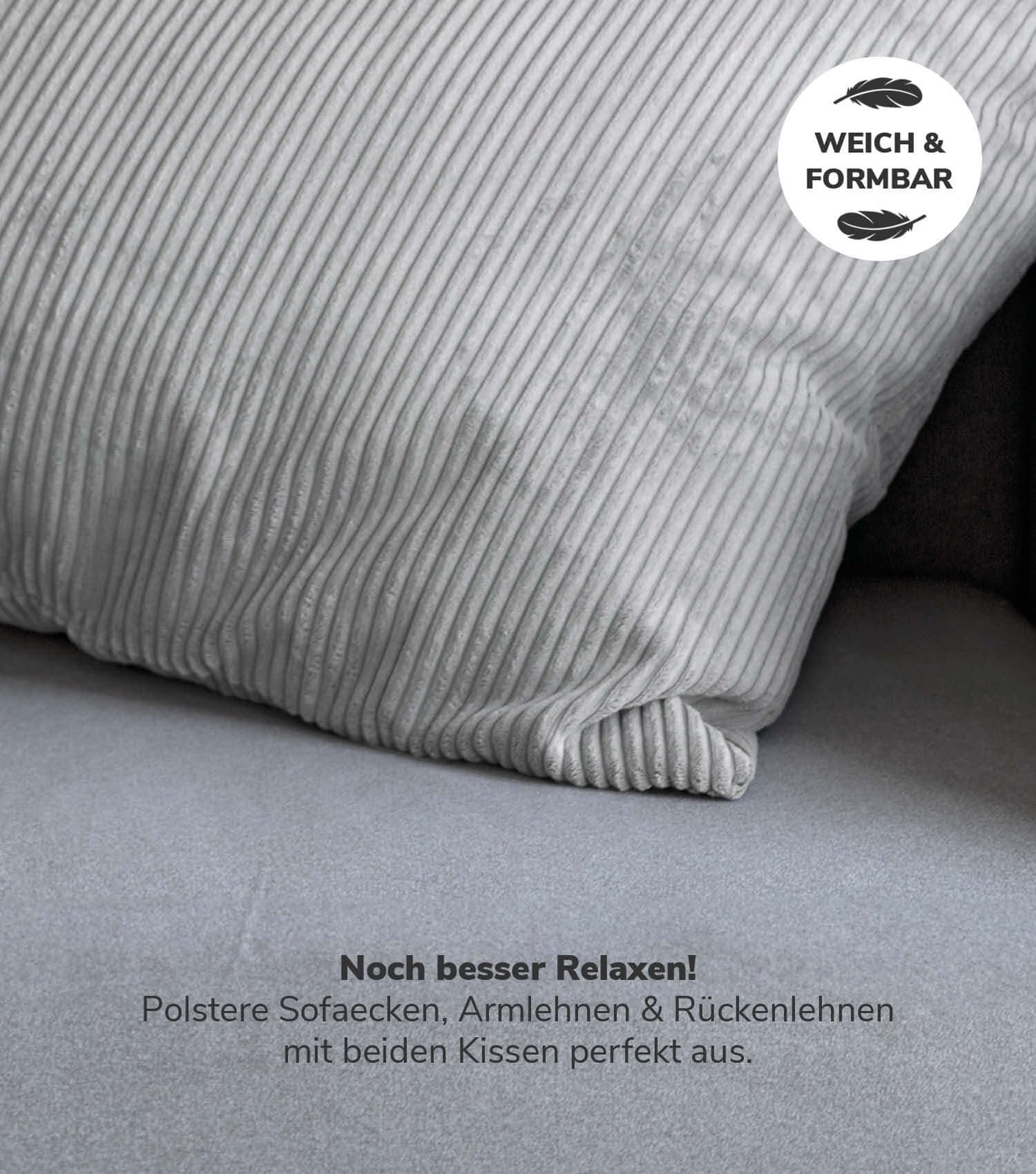 mokebo Dekokissen Set 'Die Kuschelbuddies', 2er-Set Cordkissen 45x45 cm mit Füllung in Anthrazit, auch als Sofakissen, Zierkissen oder Couchkissen mit Cordbezug