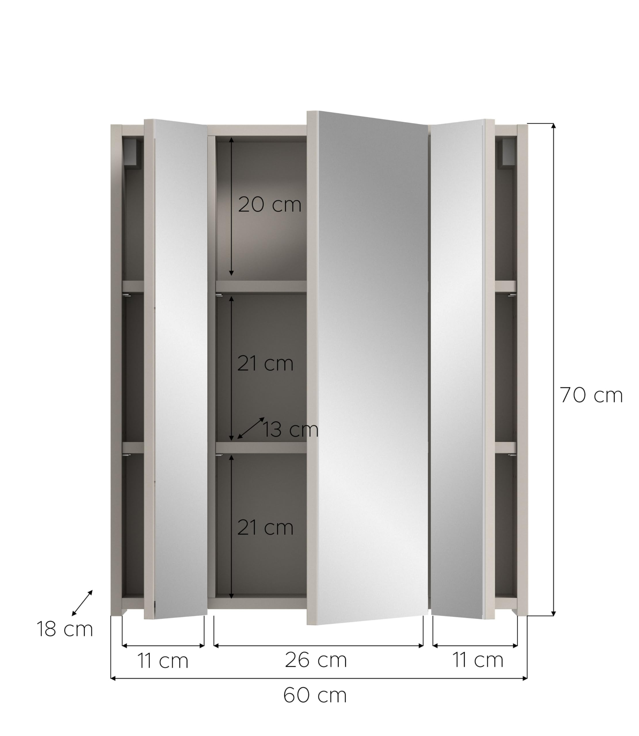 xonox.home – Spiegelschrank Ice 60x70x18 cm in Kaschmir Melamin und Kaschmir matt – Eleganter Badspiegel mit Stauraum – Ideale Lichtreflexion – Bild 4