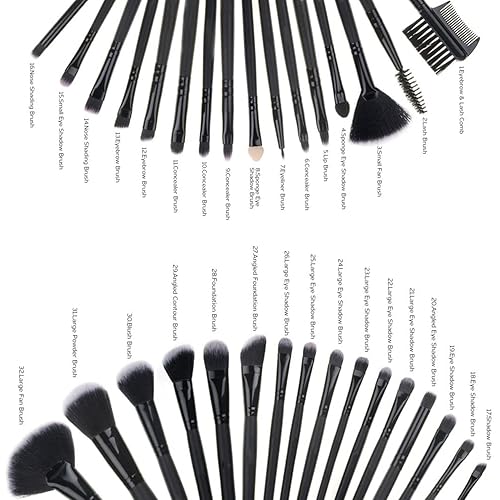 Miniatura 2 de Brochas de maquillaje, 32 piezas de brochas de maquillaje sintéticas de alta calidad profesional con bolsa de cosméticos, brocha de mezcla de base