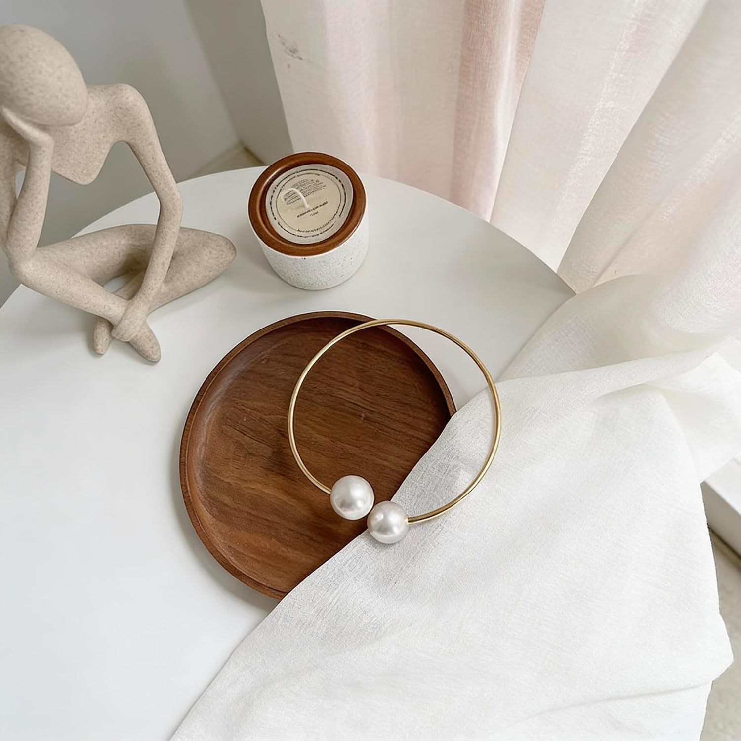 Elegant Pearl Curtain Tiebacks, Gold Metal Circle Double‑Pearl Curtain Holdbacks, No‑Drill Easy‑Install Curtain Straps, Suitable for Bedroom, Living Room and Home Decoration