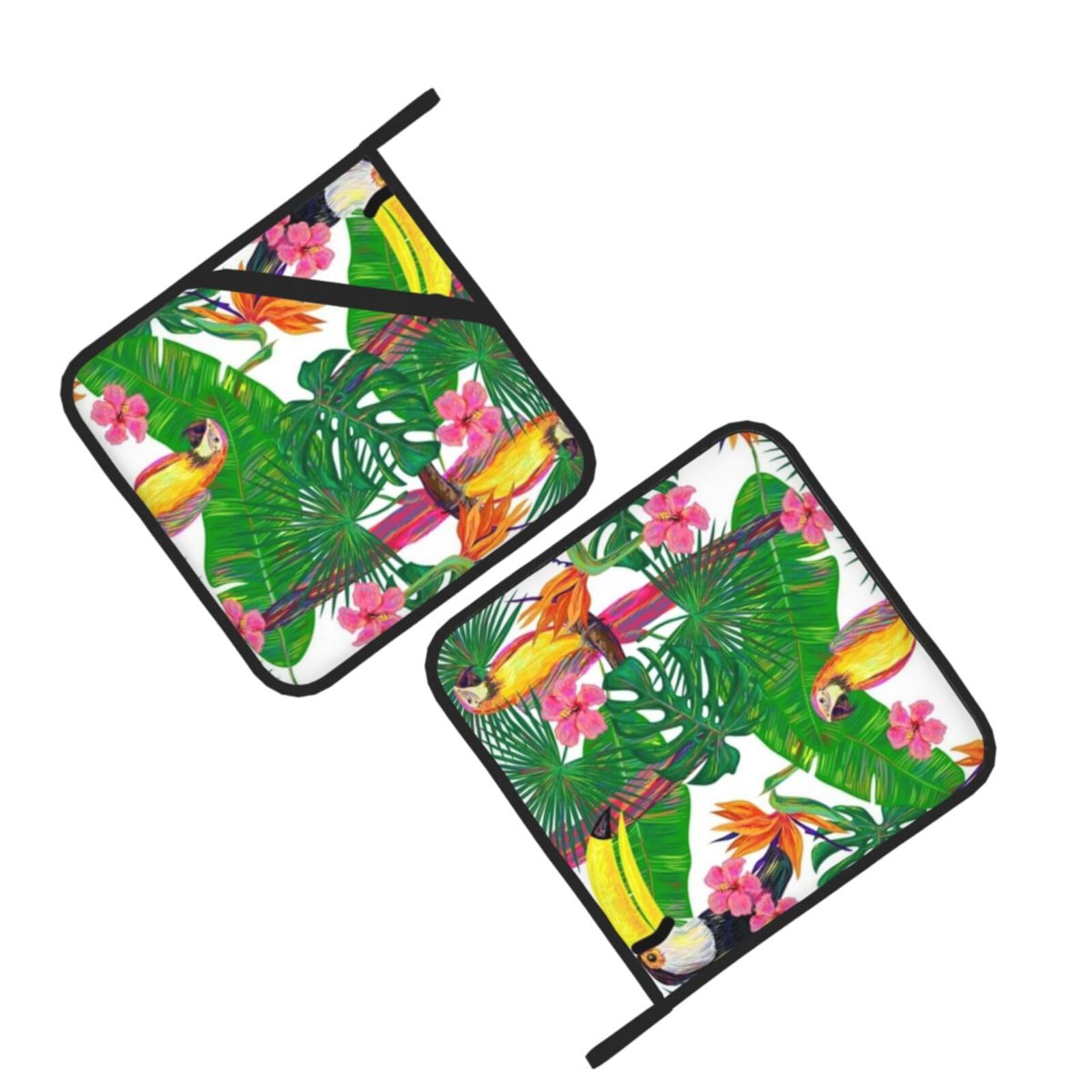 Toucans Parrot palm tree leaves Printed Oven Pot Holders Set of 2 Pcs Heat Resistant Kitchen Microwave Potholders for Cooking Baking Grilling
